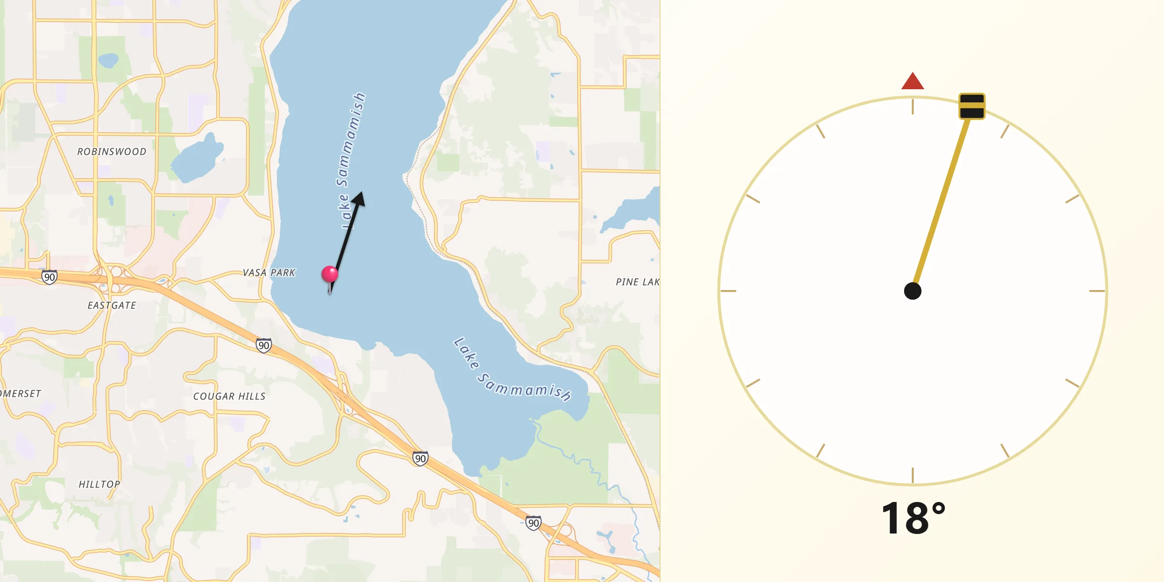 Qibla Direction from West Lake Sammamish