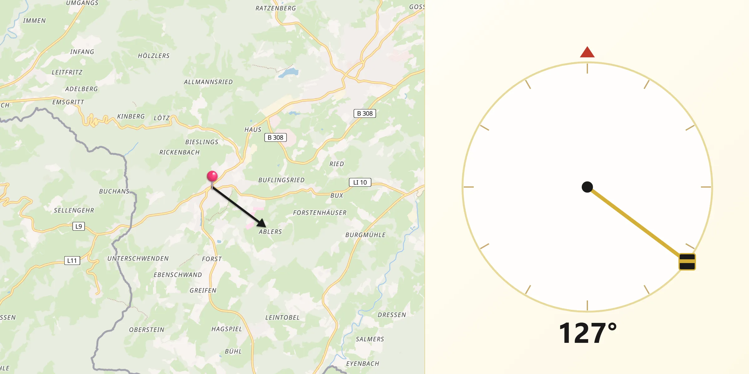 Qibla-Richtung von Scheidegg