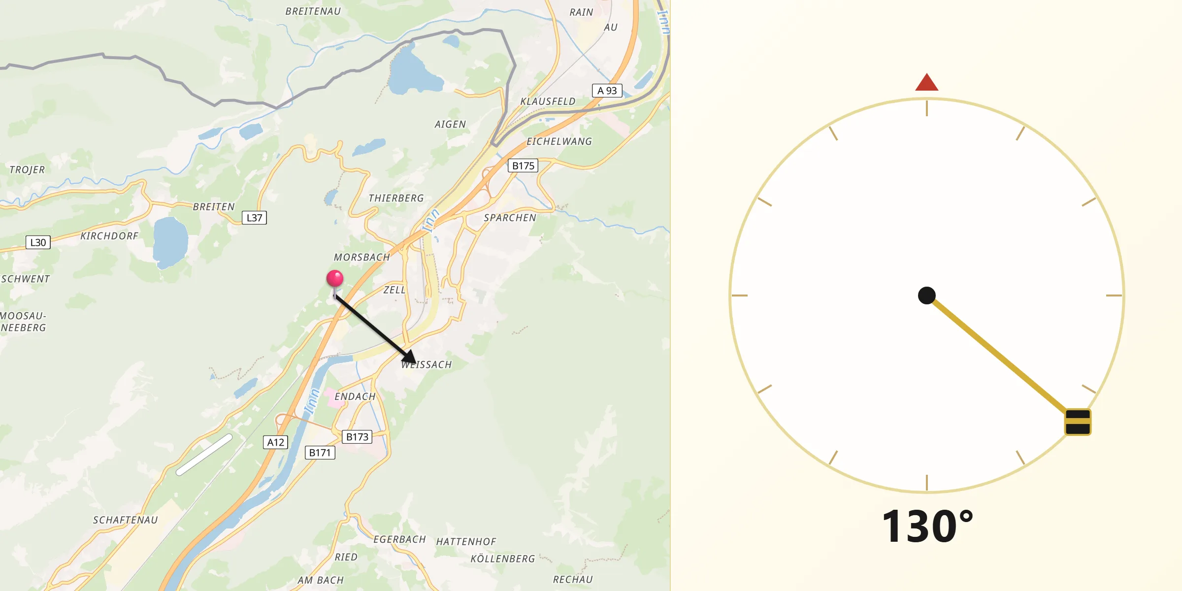 Qibla-Richtung von Zell