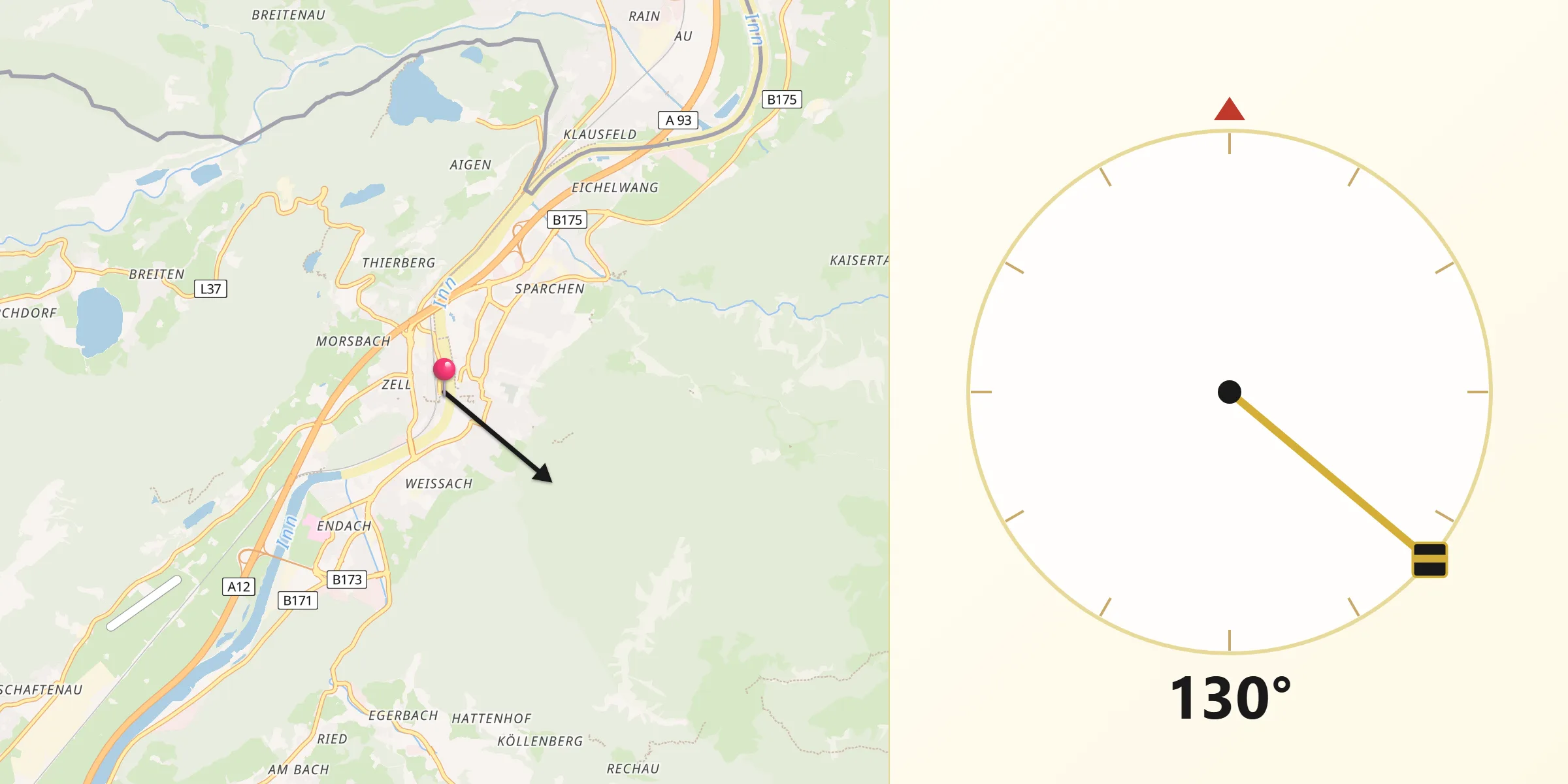 Qibla-Richtung von Kufstein