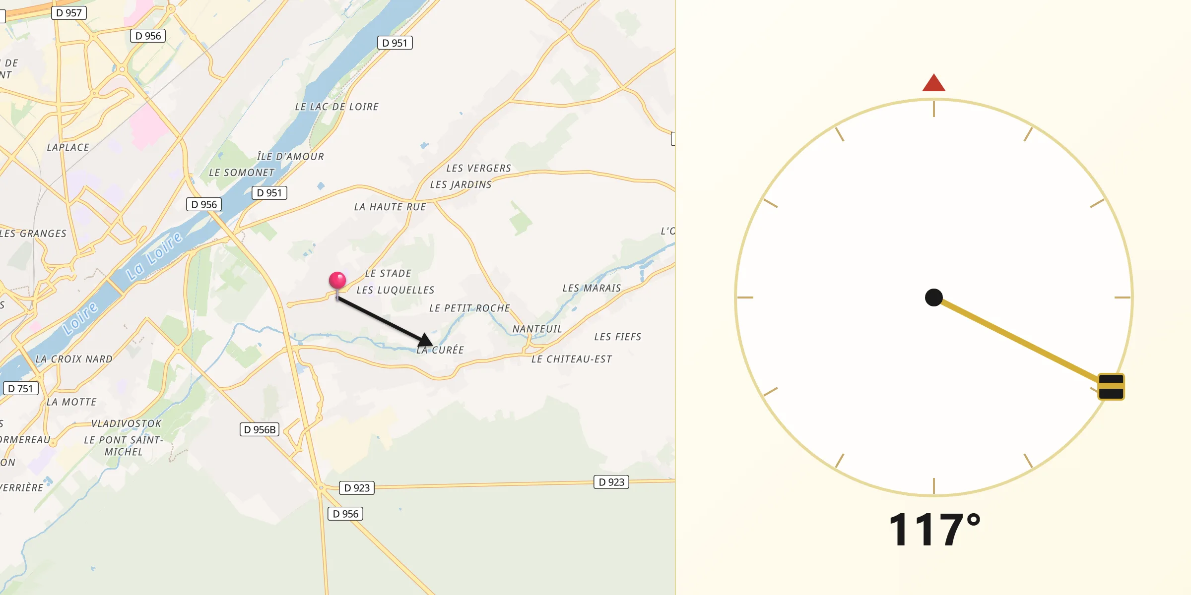 Direction vers la Qibla depuis Vineuil