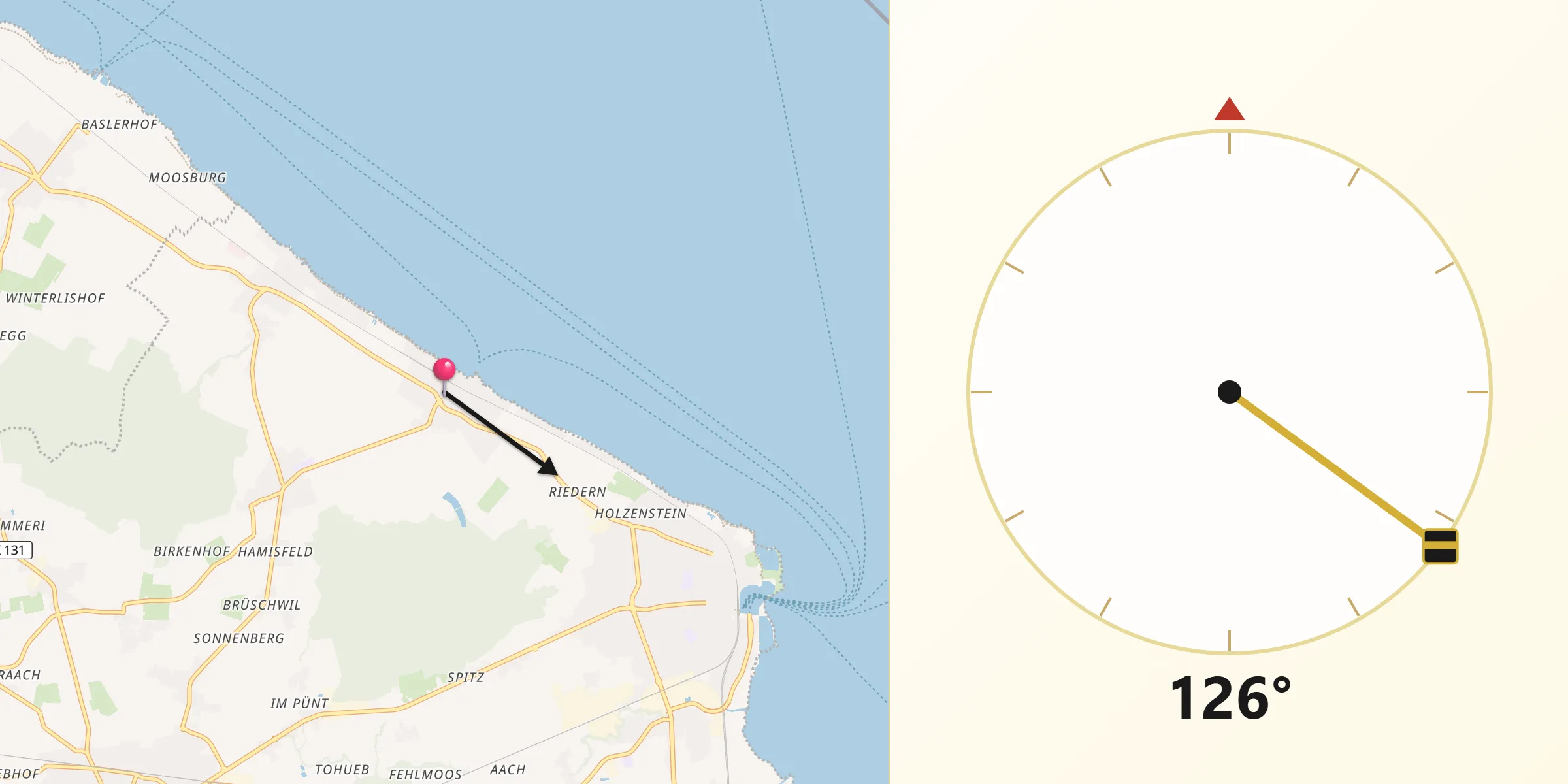 Direction vers la Qibla depuis Uttwil