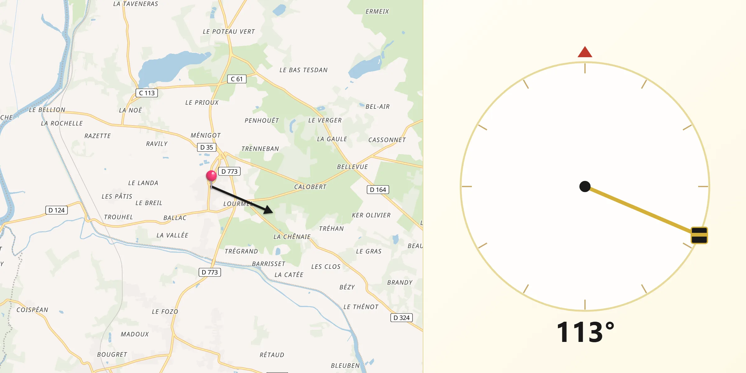 Direction vers la Qibla depuis Fégréac