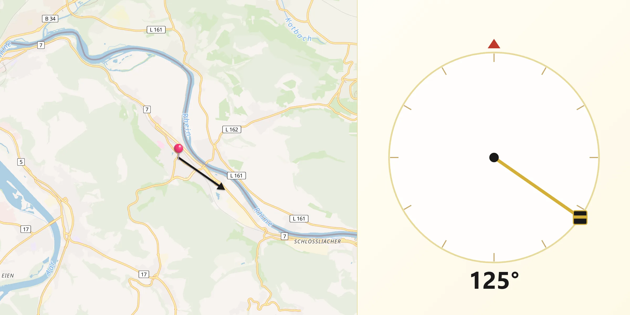 Qibla-Richtung von Bad Zurzach