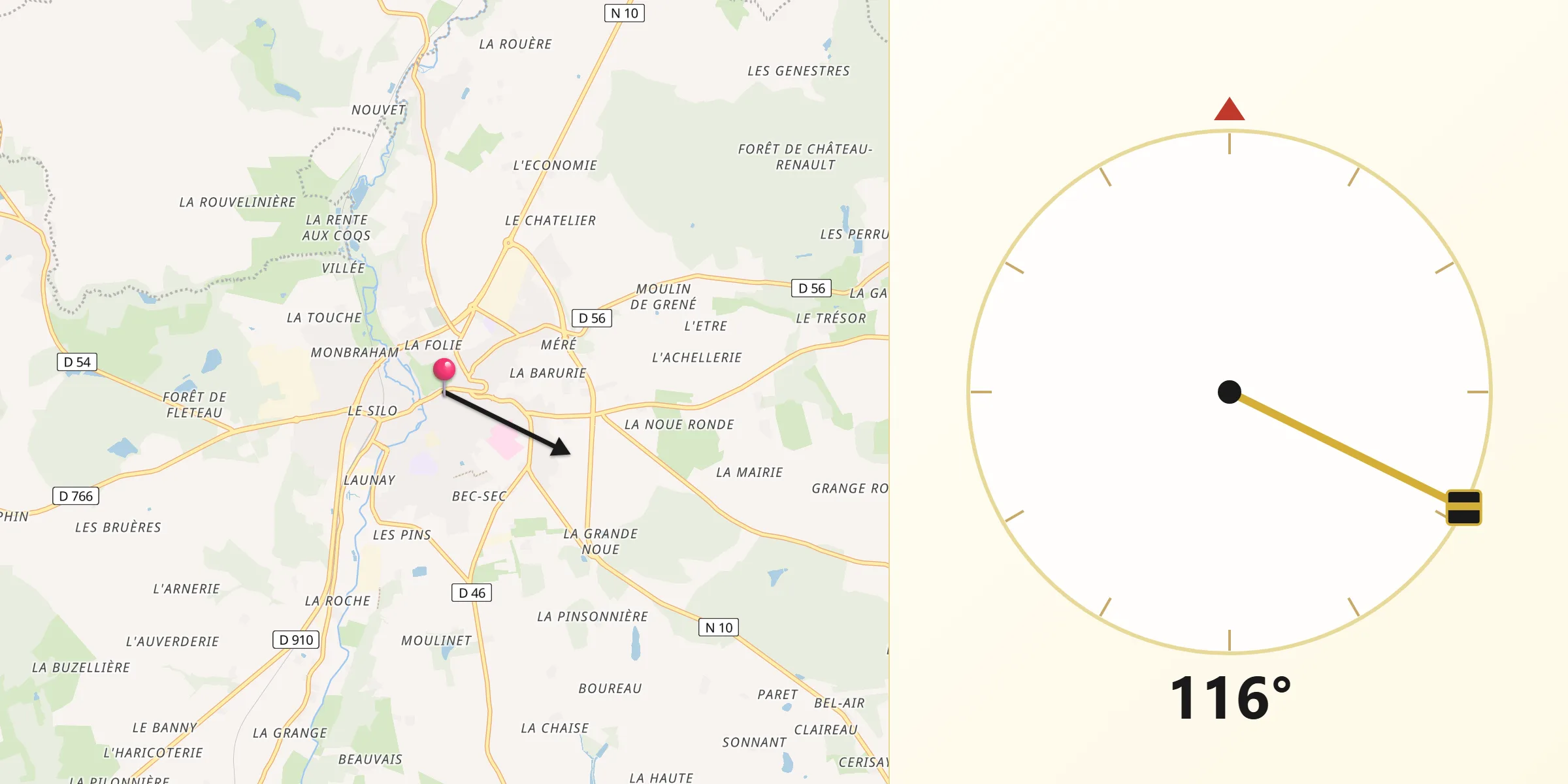 Direction vers la Qibla depuis Château-Renault