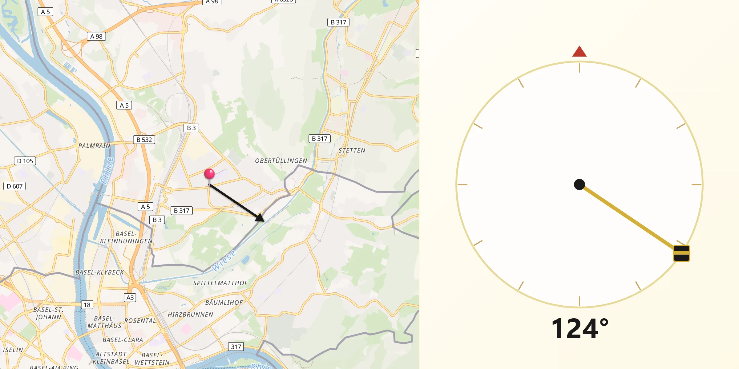 Qibla-Richtung von Weil am Rhein