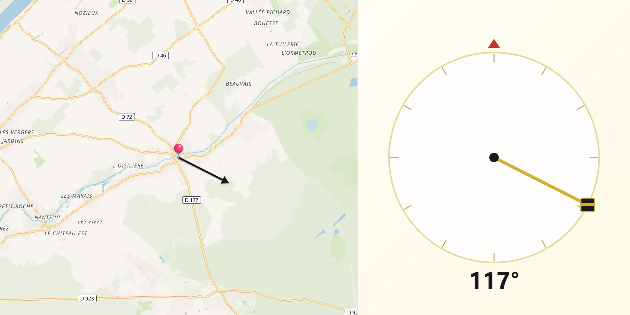 Direction vers la Qibla depuis Huisseau-sur-Cosson