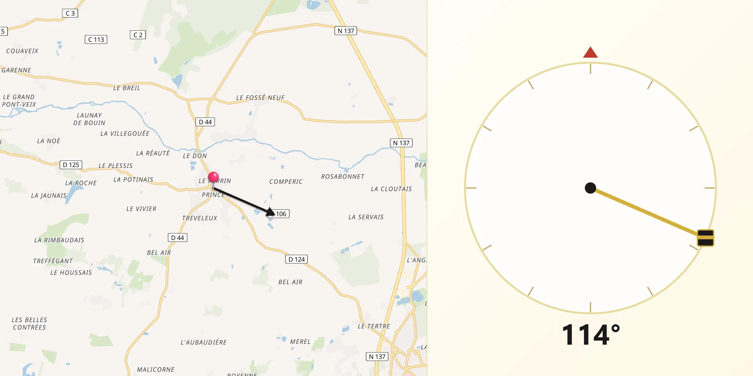 Direction vers la Qibla depuis Marsac-sur-Don