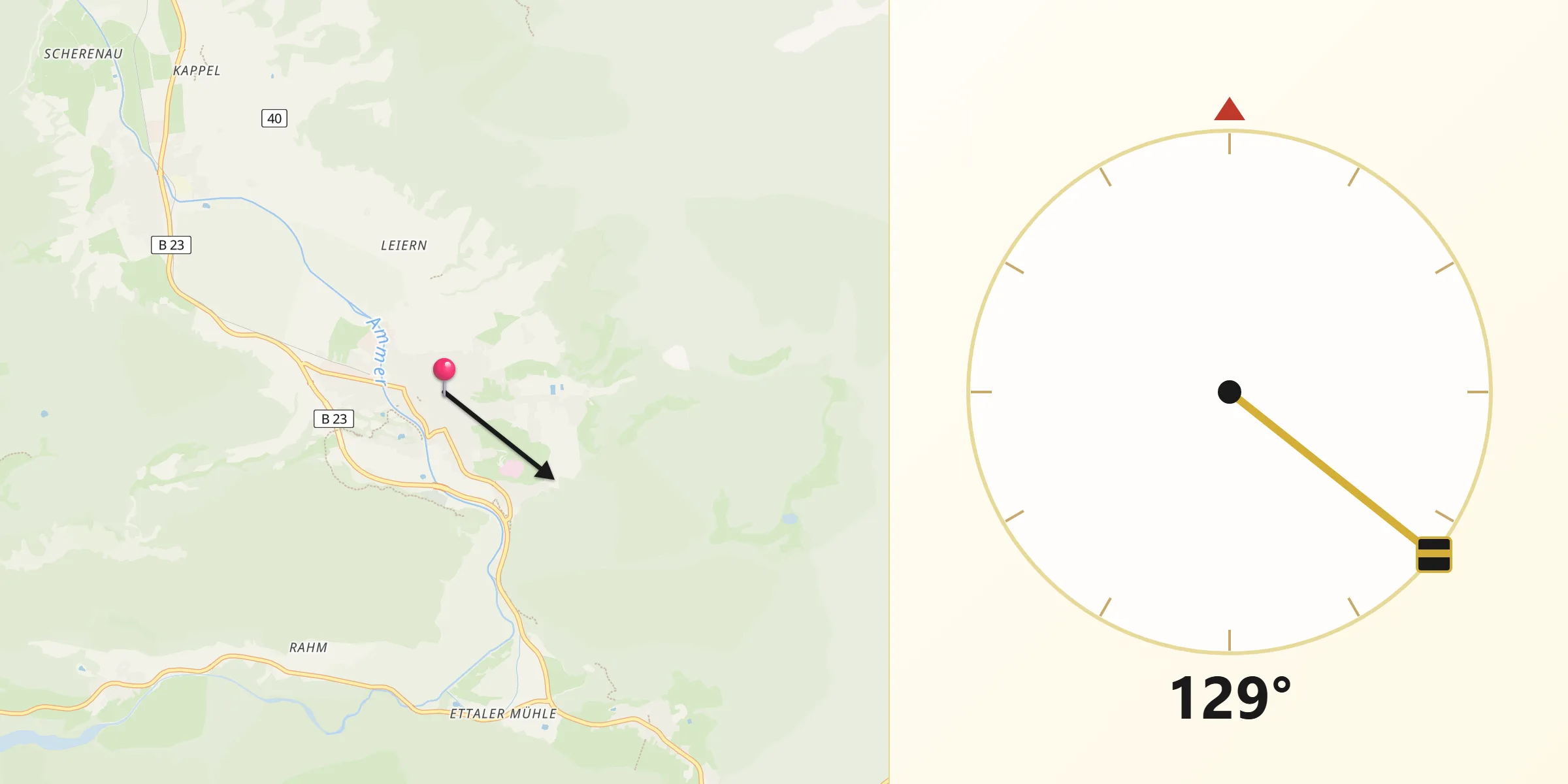 Qibla-Richtung von Oberammergau