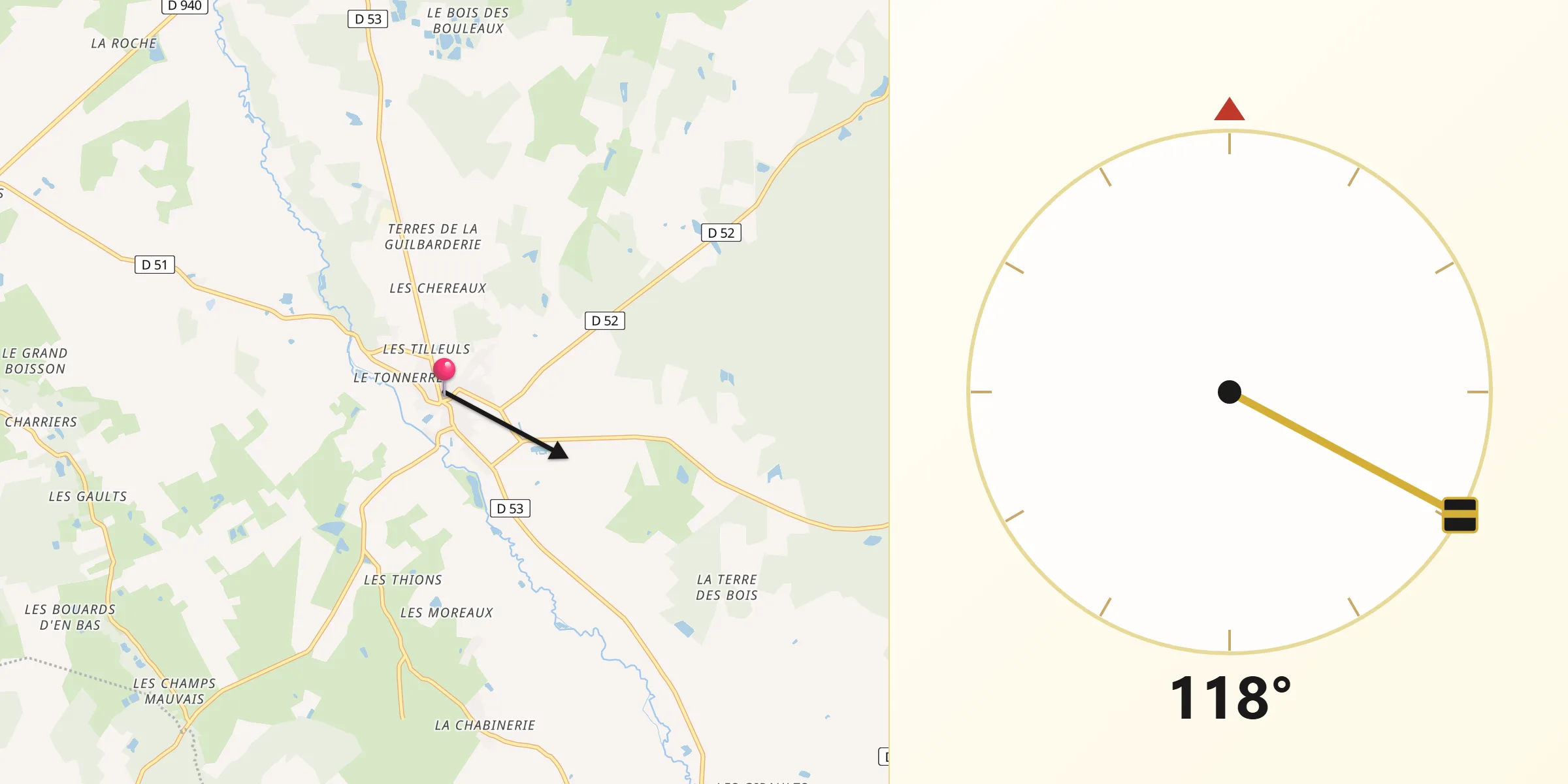 Direction vers la Qibla depuis Autry-le-Châtel