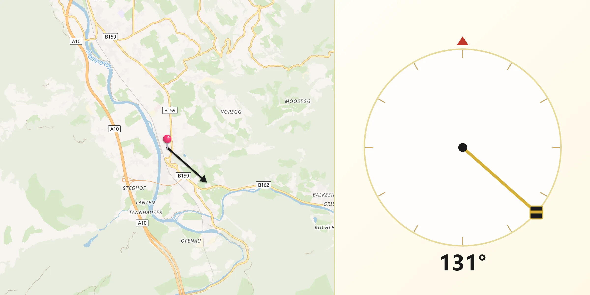 Qibla-Richtung von Golling an der Salzach