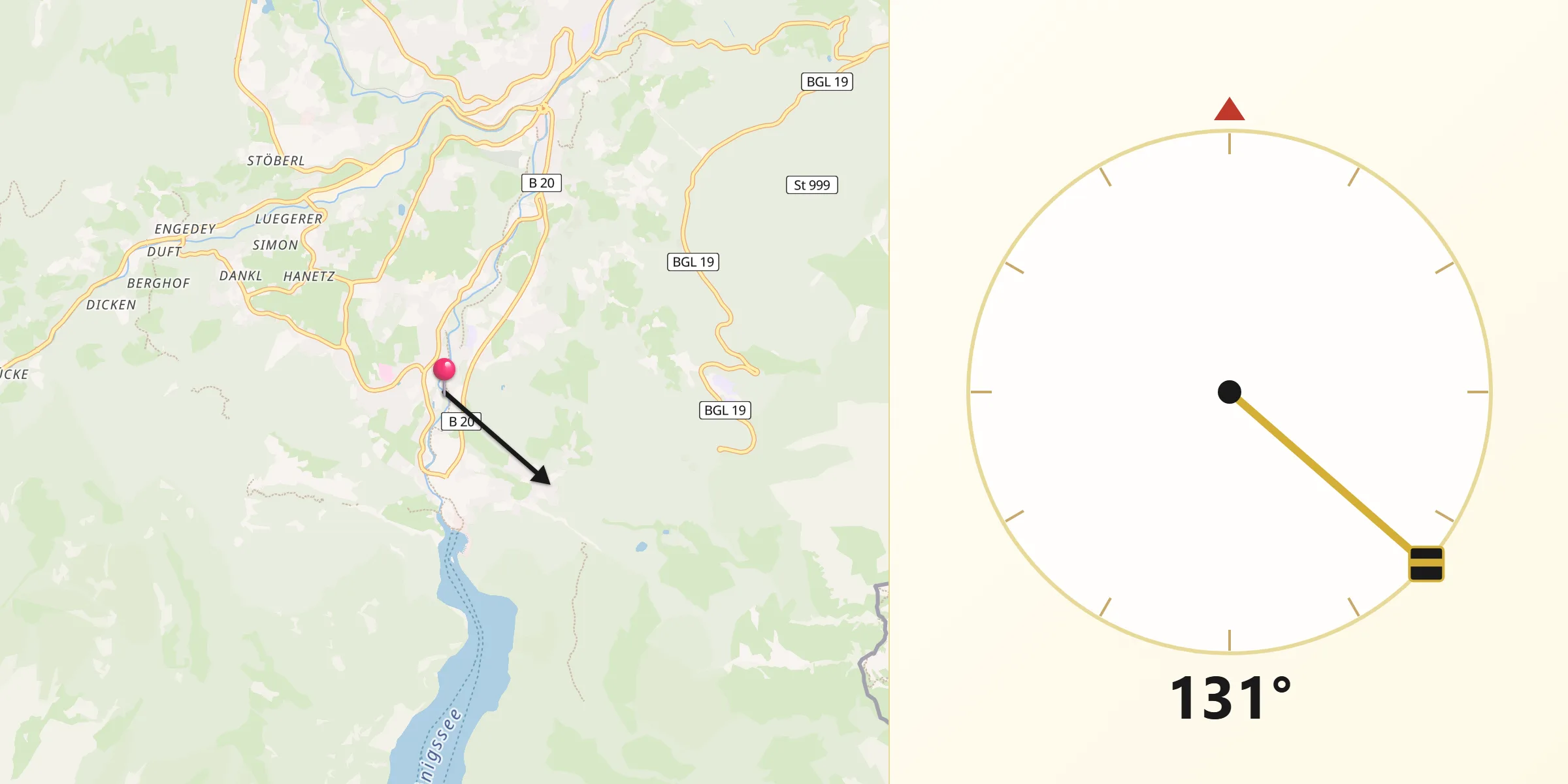 Qibla-Richtung von Schönau am Königssee