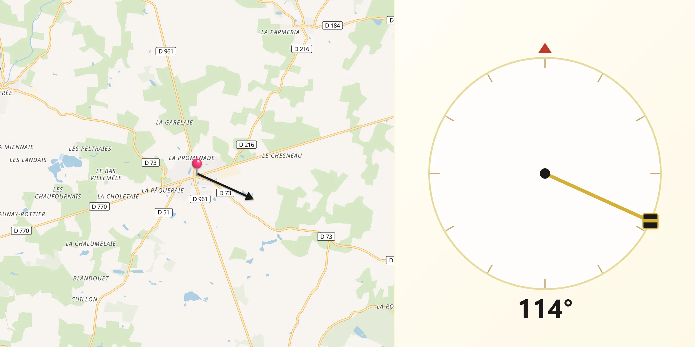 Direction vers la Qibla depuis Vern-d’Anjou