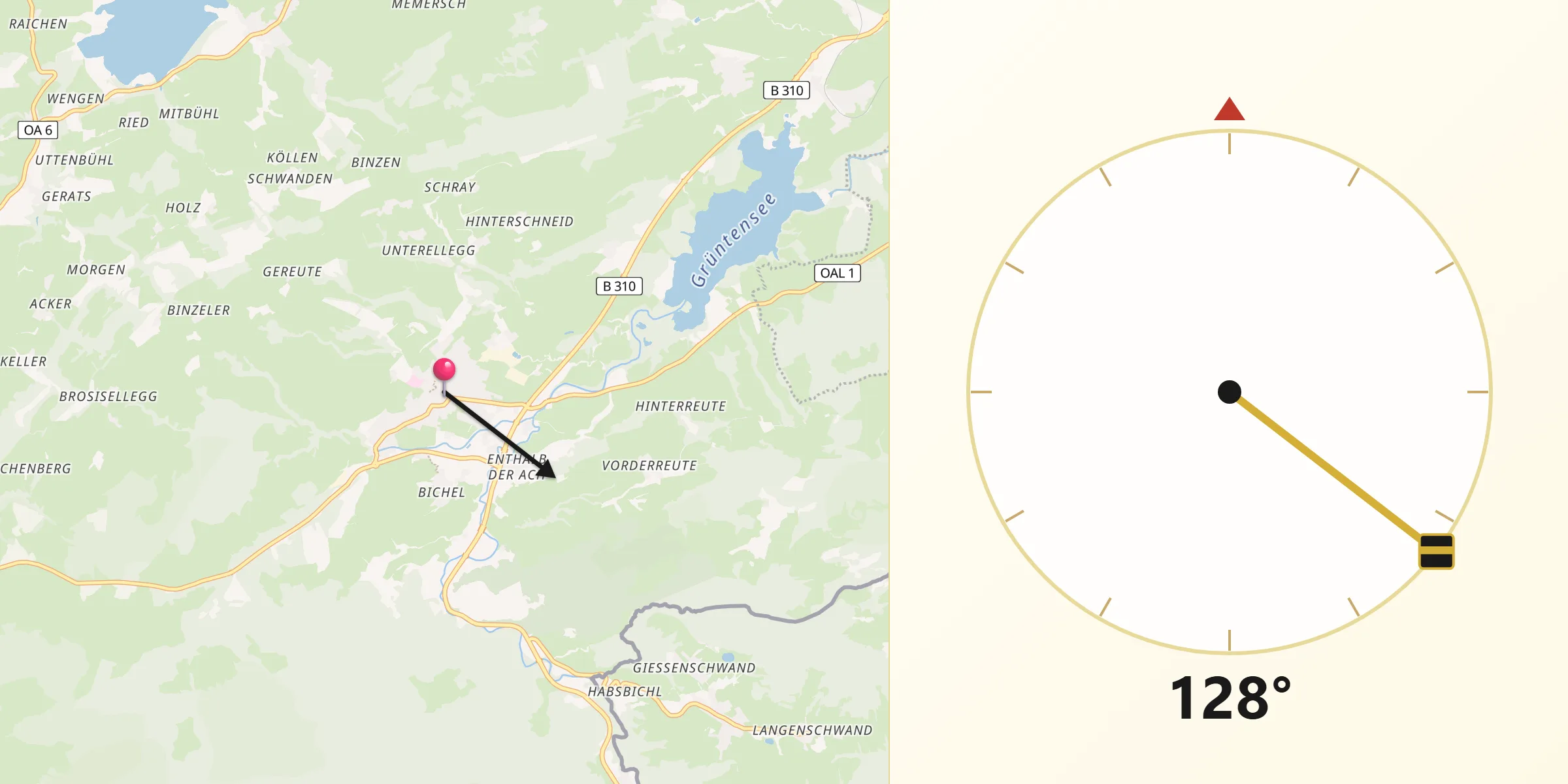 Qibla-Richtung von Wertach