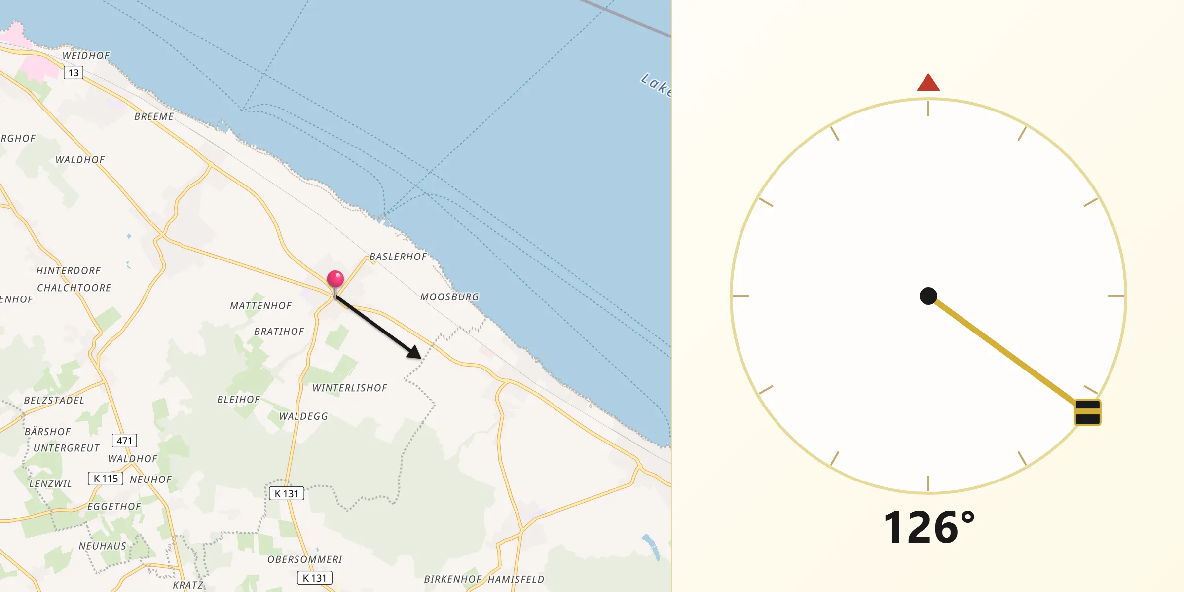 Direzione della Qibla da Güttingen