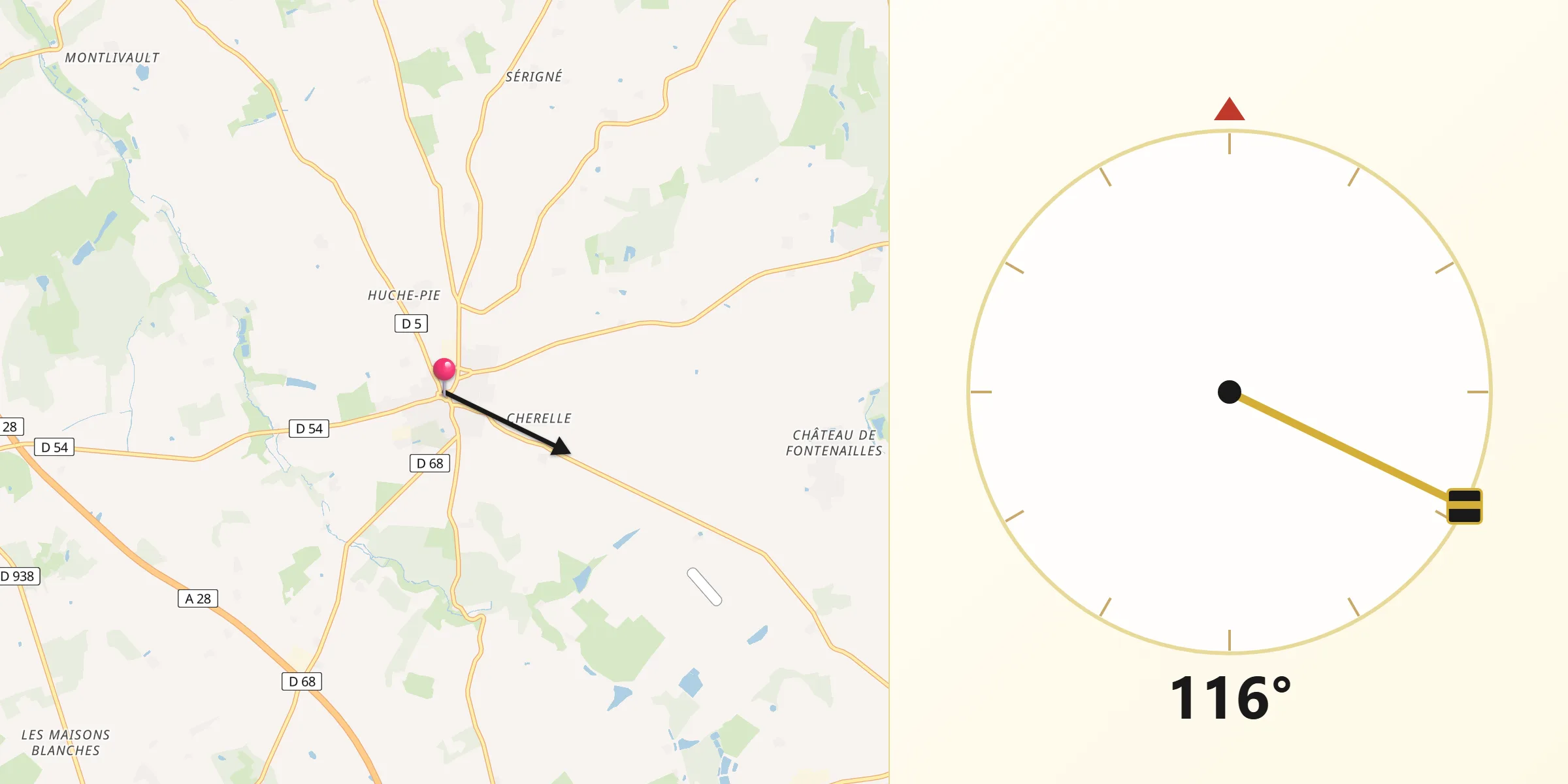 Direction vers la Qibla depuis Neuvy-le-Roi