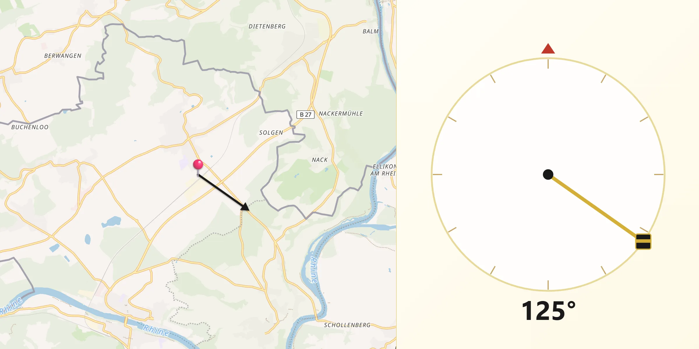 Direction vers la Qibla depuis Rafz