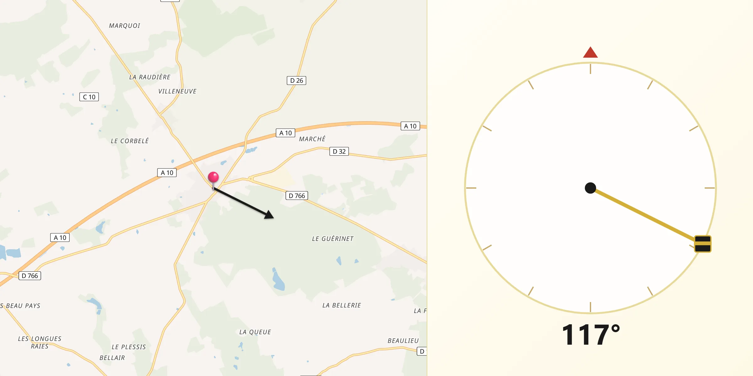 Direction vers la Qibla depuis Herbault
