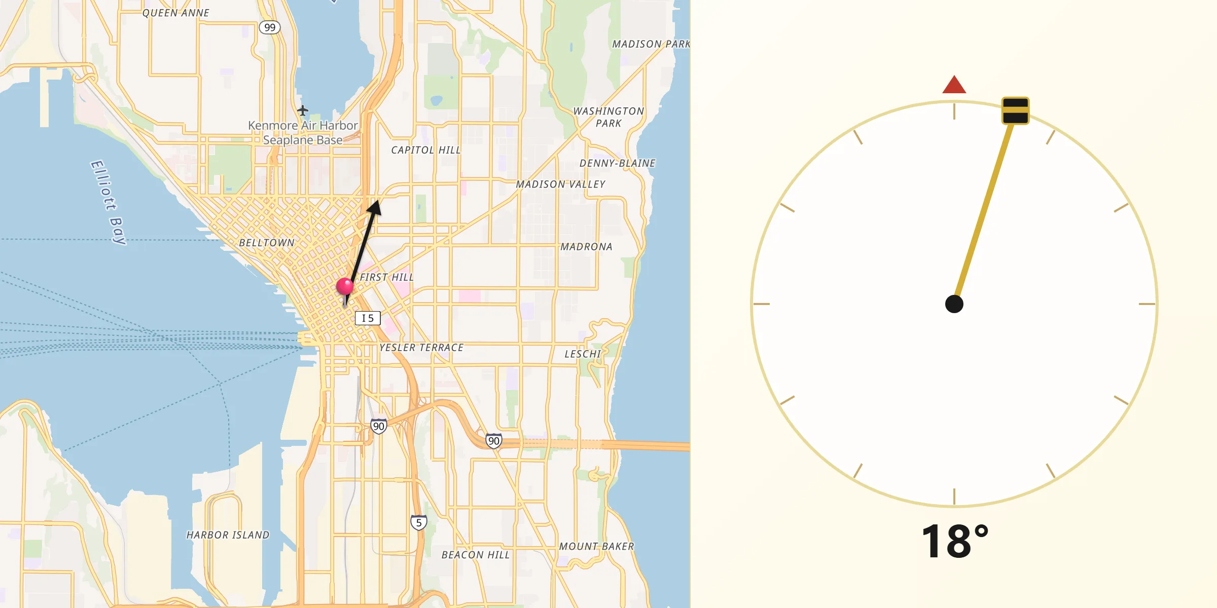 Direction vers la Qibla depuis Seattle