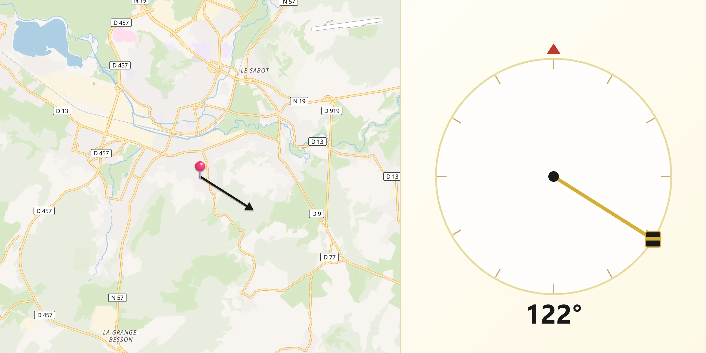 Direction vers la Qibla depuis Navenne
