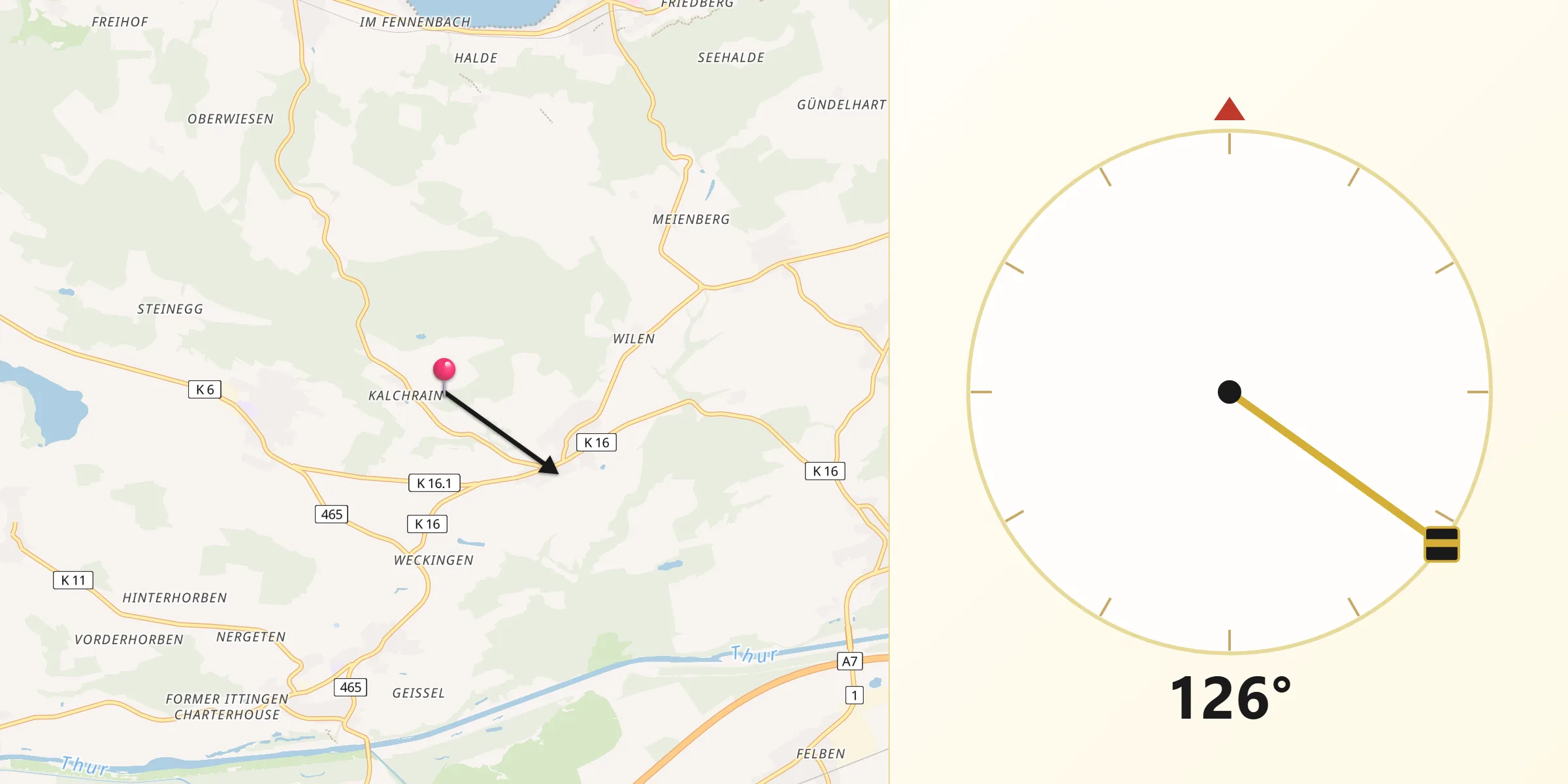 Qibla-Richtung von Frauenfeld District