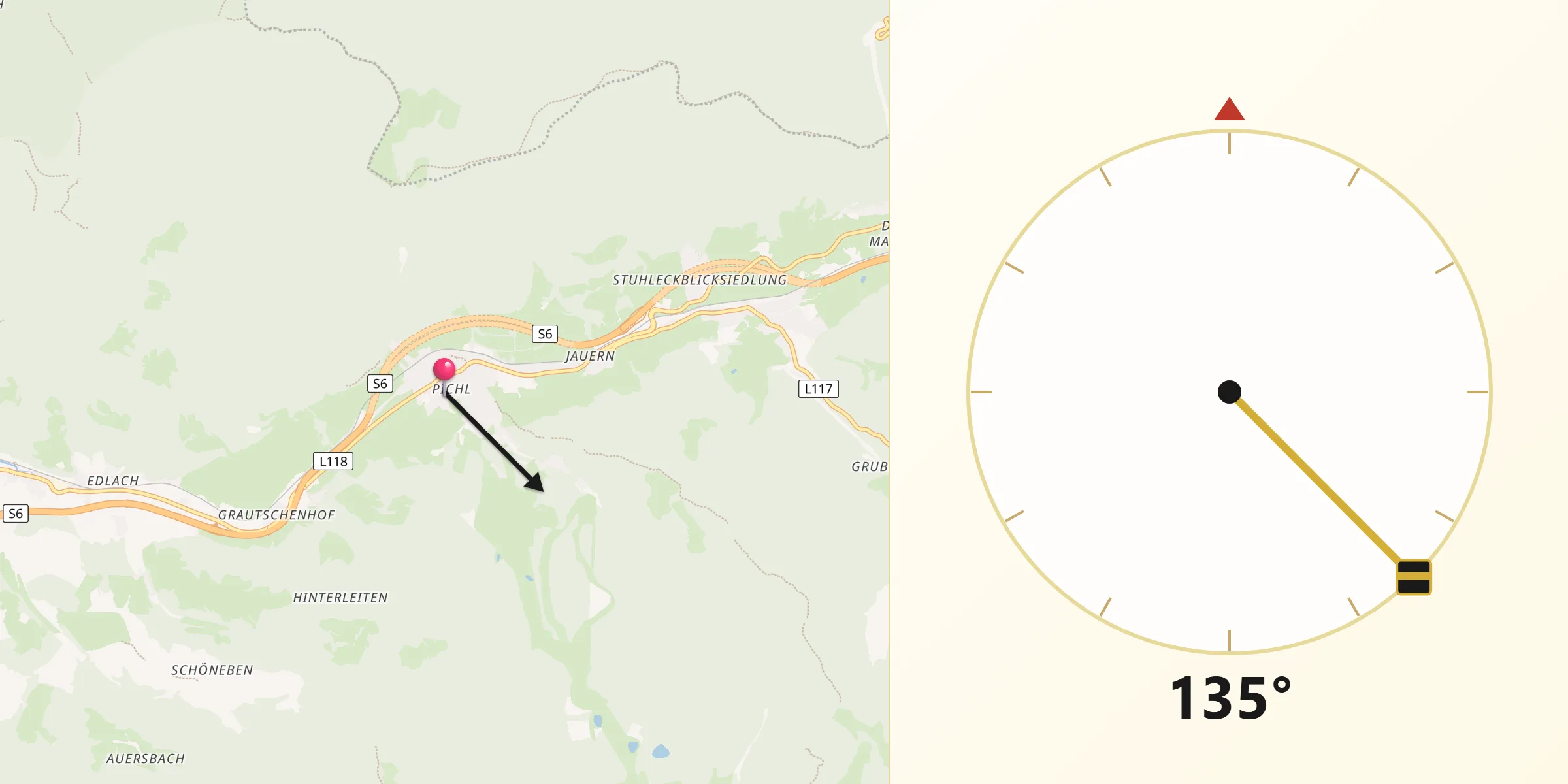 Qibla-Richtung von Spital am Semmering
