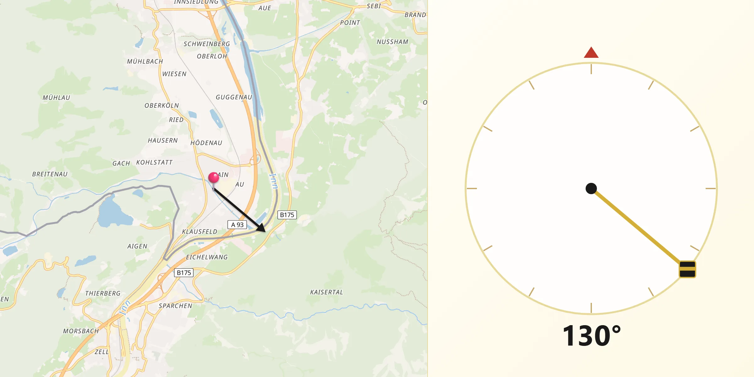 Qibla-Richtung von Kiefersfelden