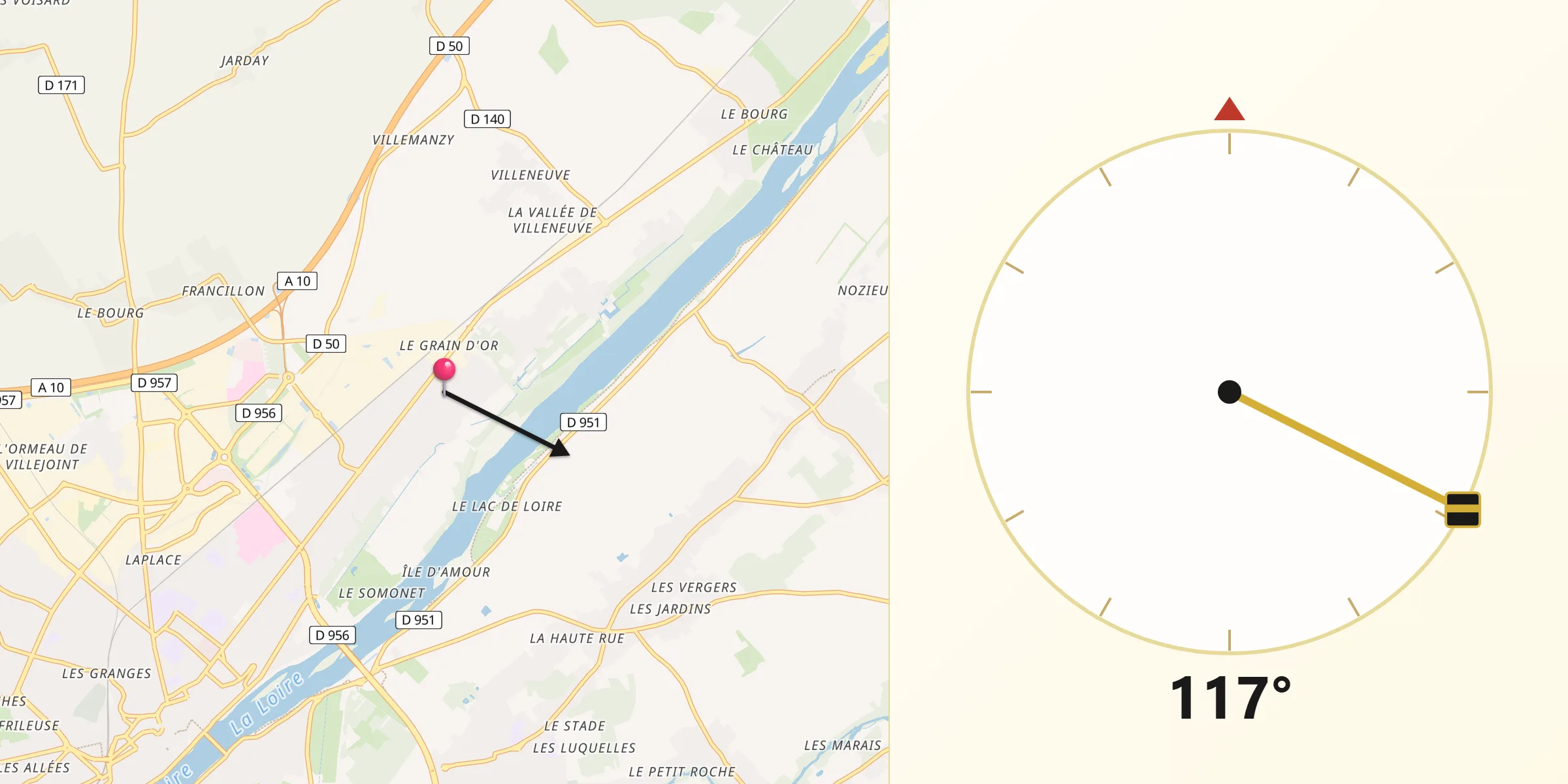 Direction vers la Qibla depuis La Chaussée-Saint-Victor