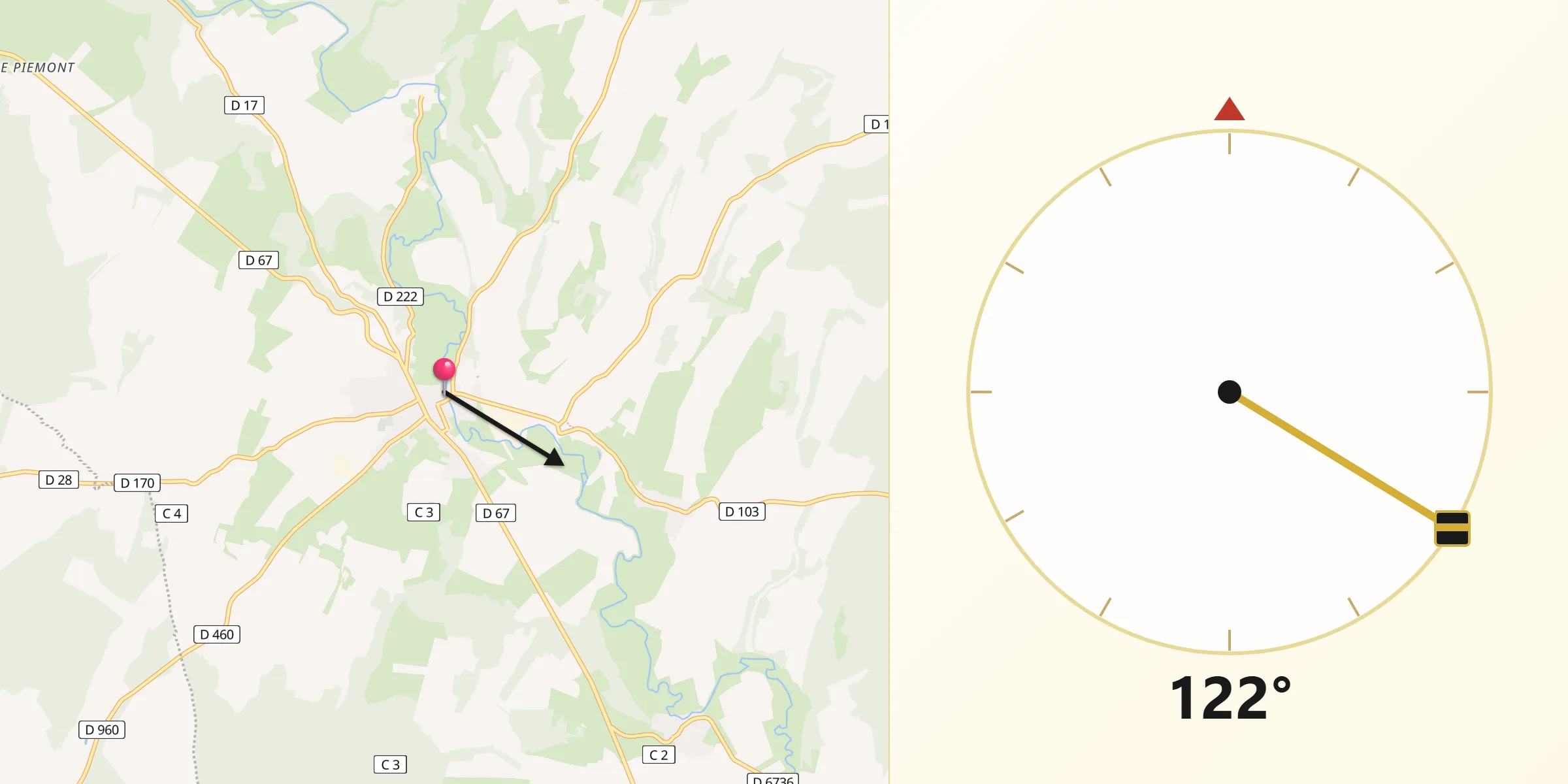 Direction vers la Qibla depuis Champlitte