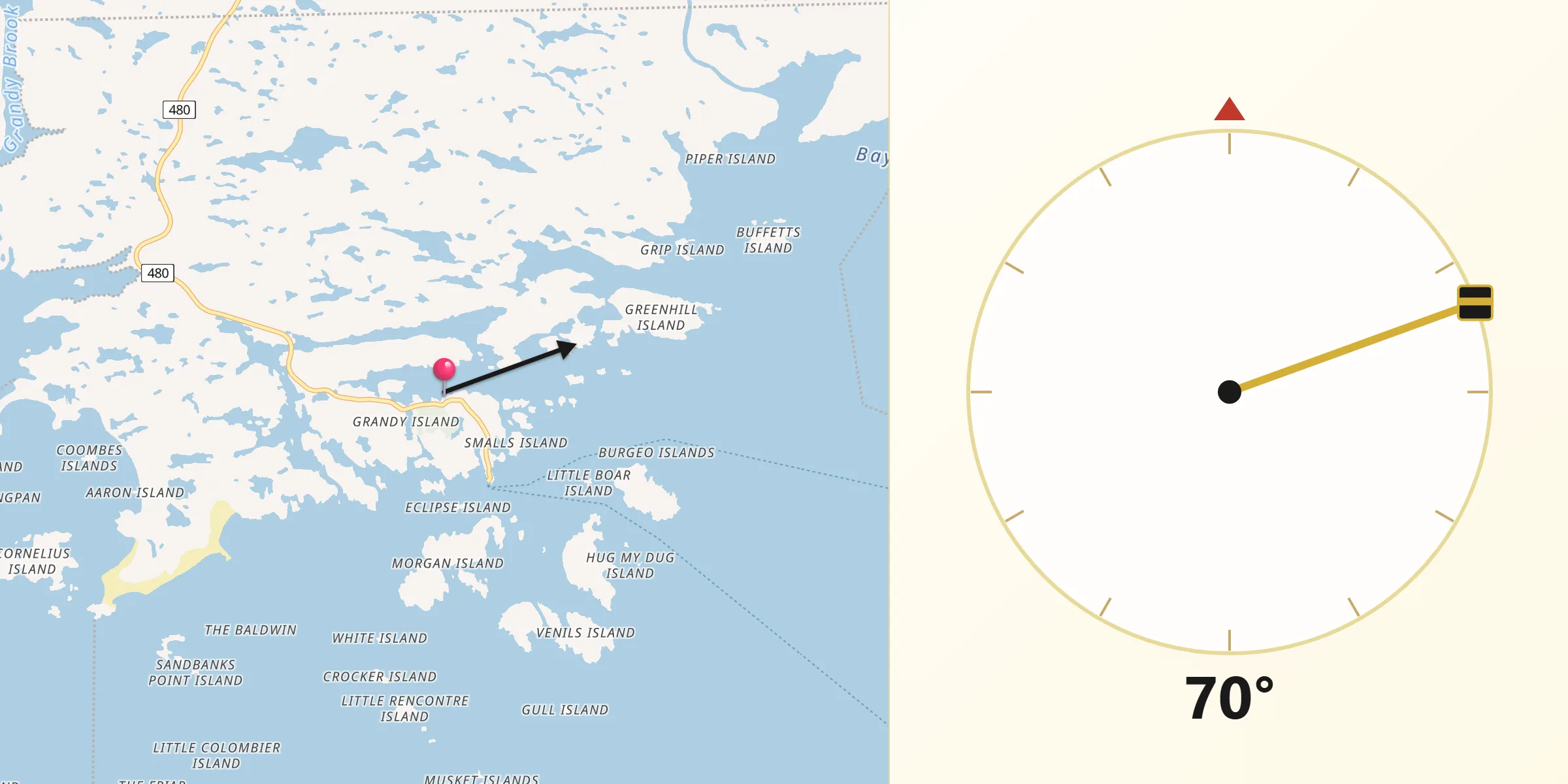 Qibla Direction from Burgeo