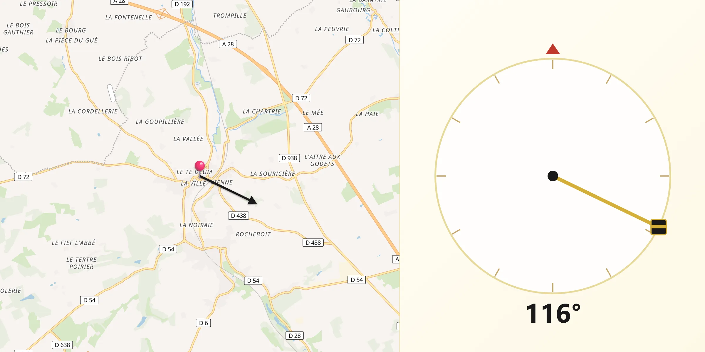 Direction vers la Qibla depuis Saint-Christophe-sur-le-Nais