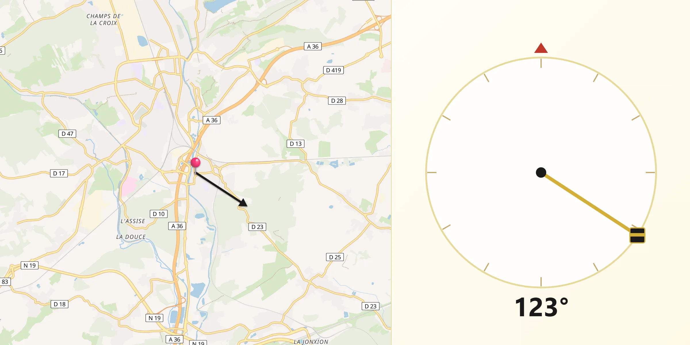 Direction vers la Qibla depuis Danjoutin