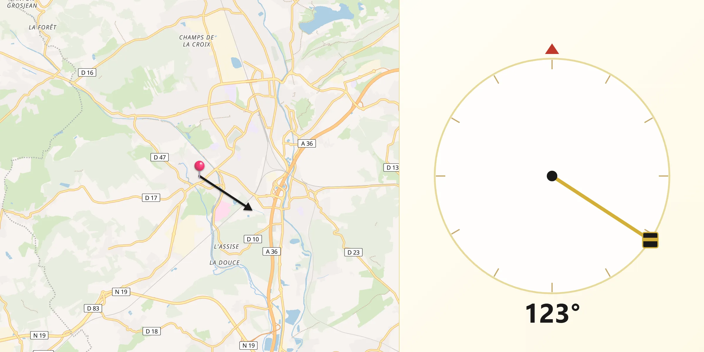 Direction vers la Qibla depuis Bavilliers