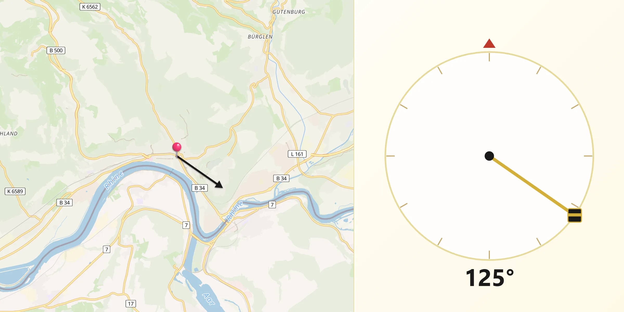Qibla-Richtung von Waldshut-Tiengen
