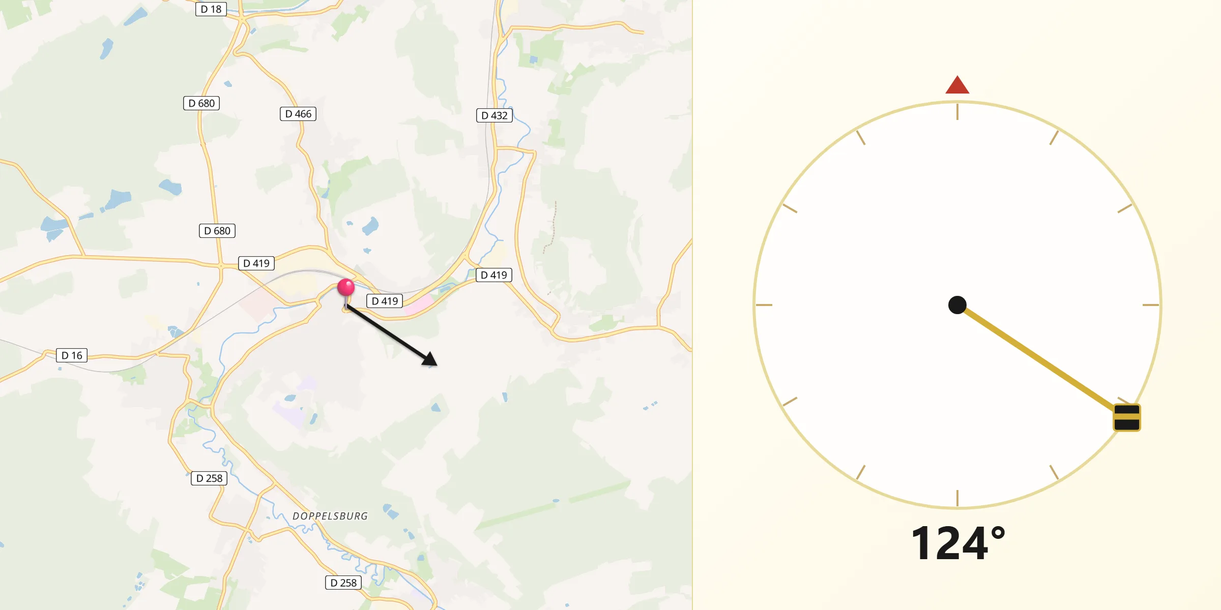 Direction vers la Qibla depuis Altkirch
