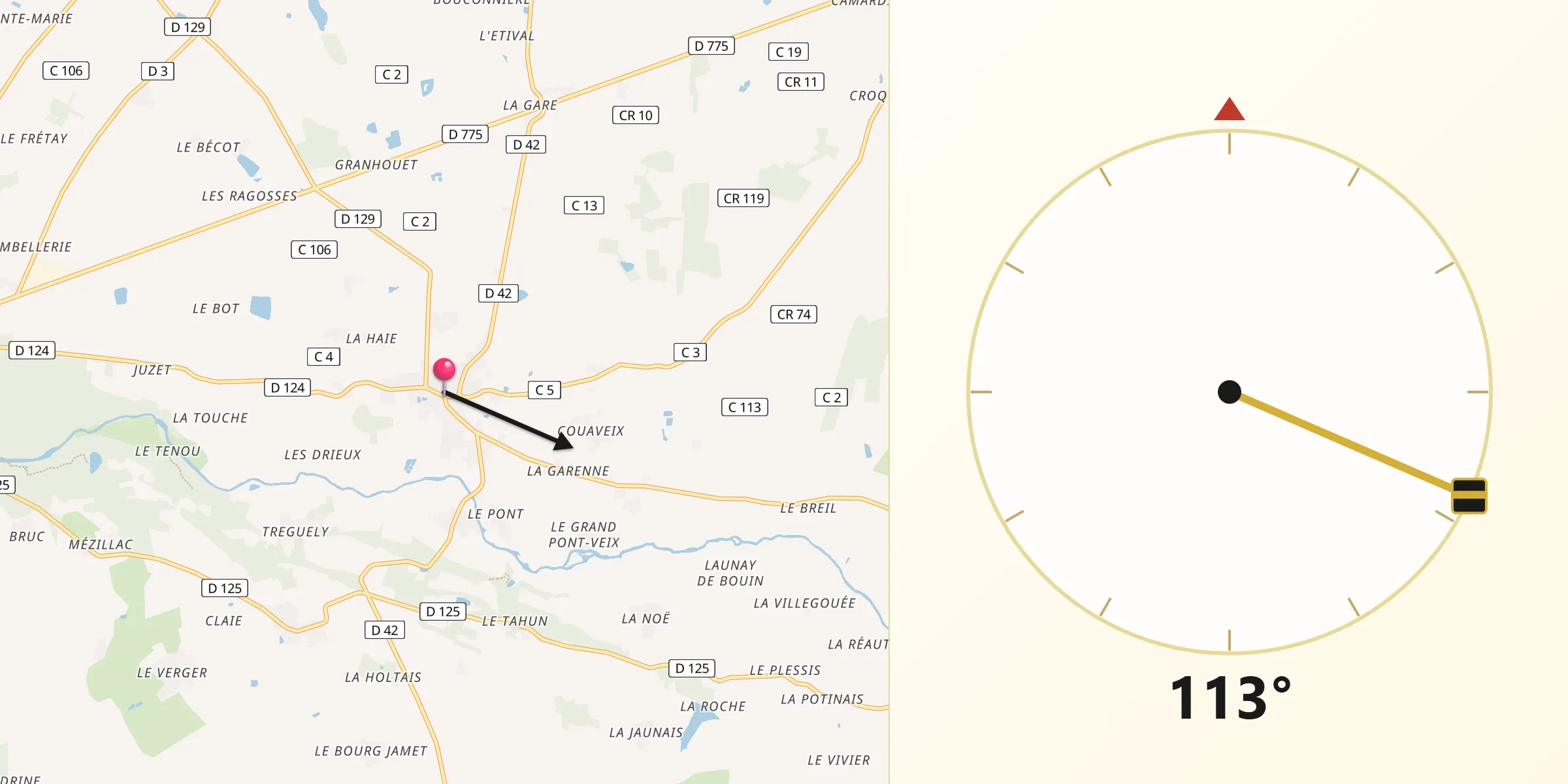 Direction vers la Qibla depuis Conquereuil