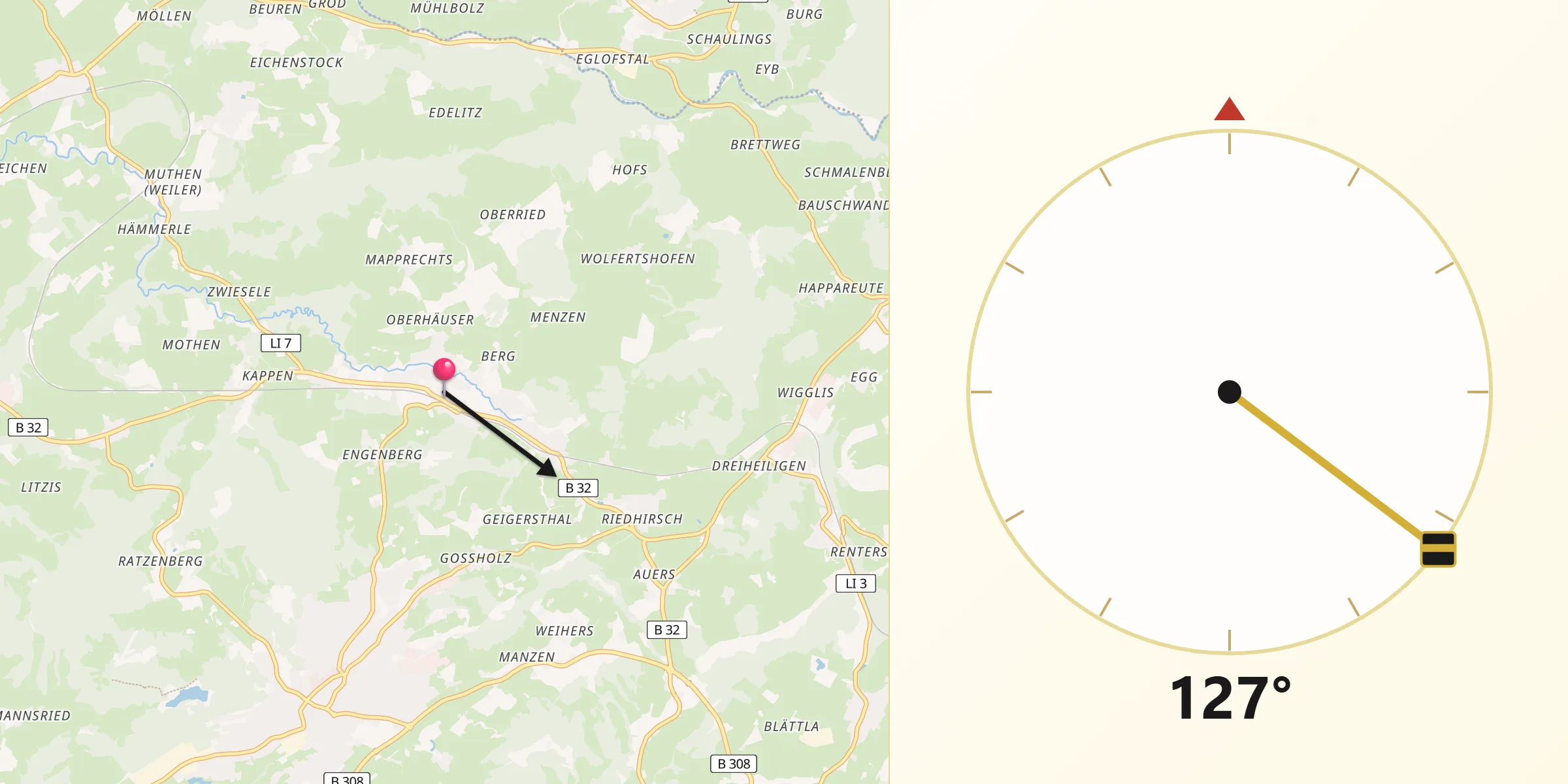 Qibla-Richtung von Heimenkirch
