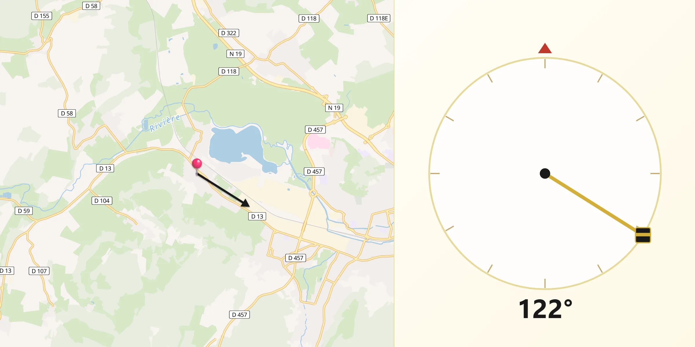 Direction vers la Qibla depuis Vaivre-et-Montoille