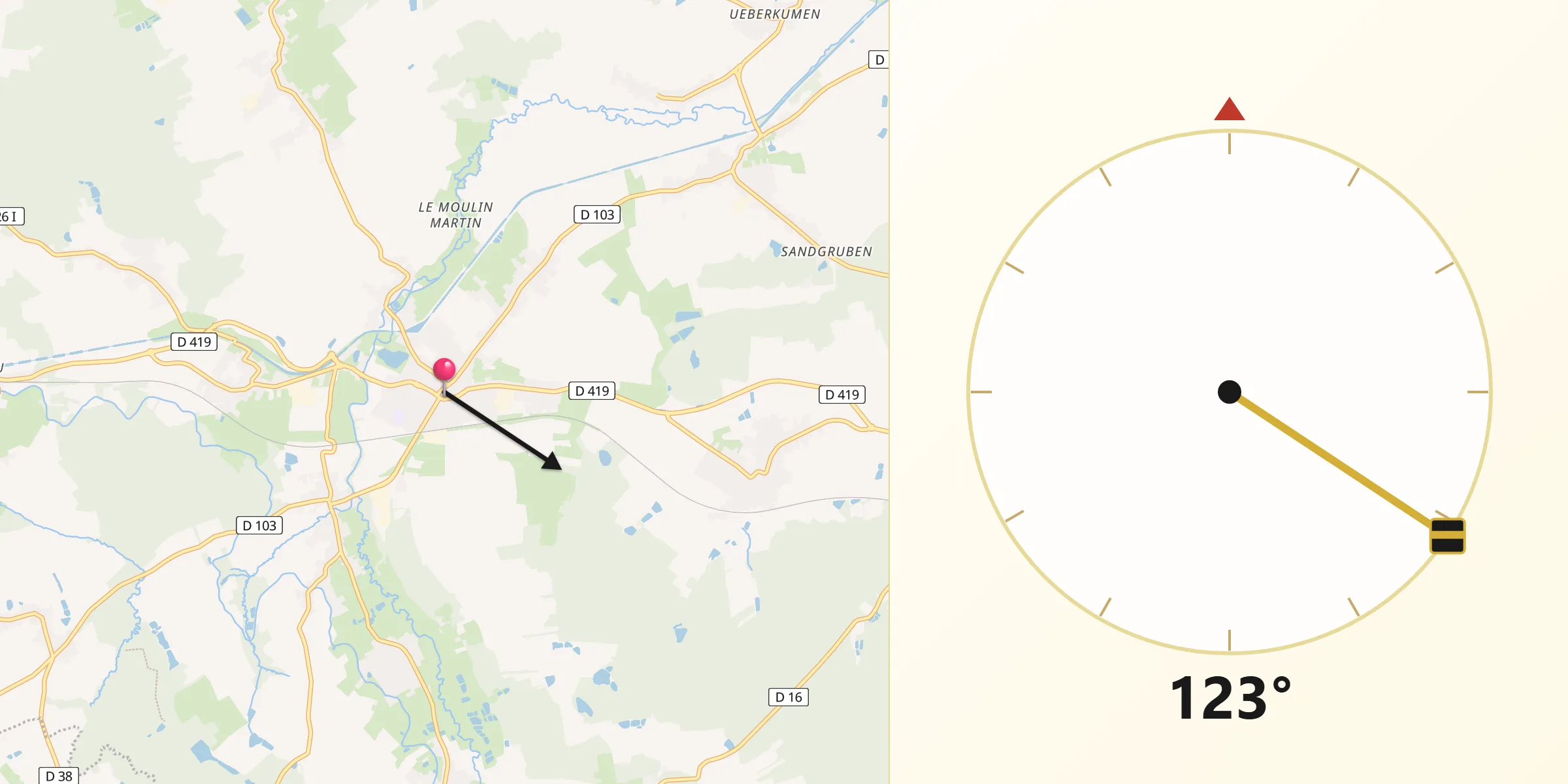 Direction vers la Qibla depuis Dannemarie