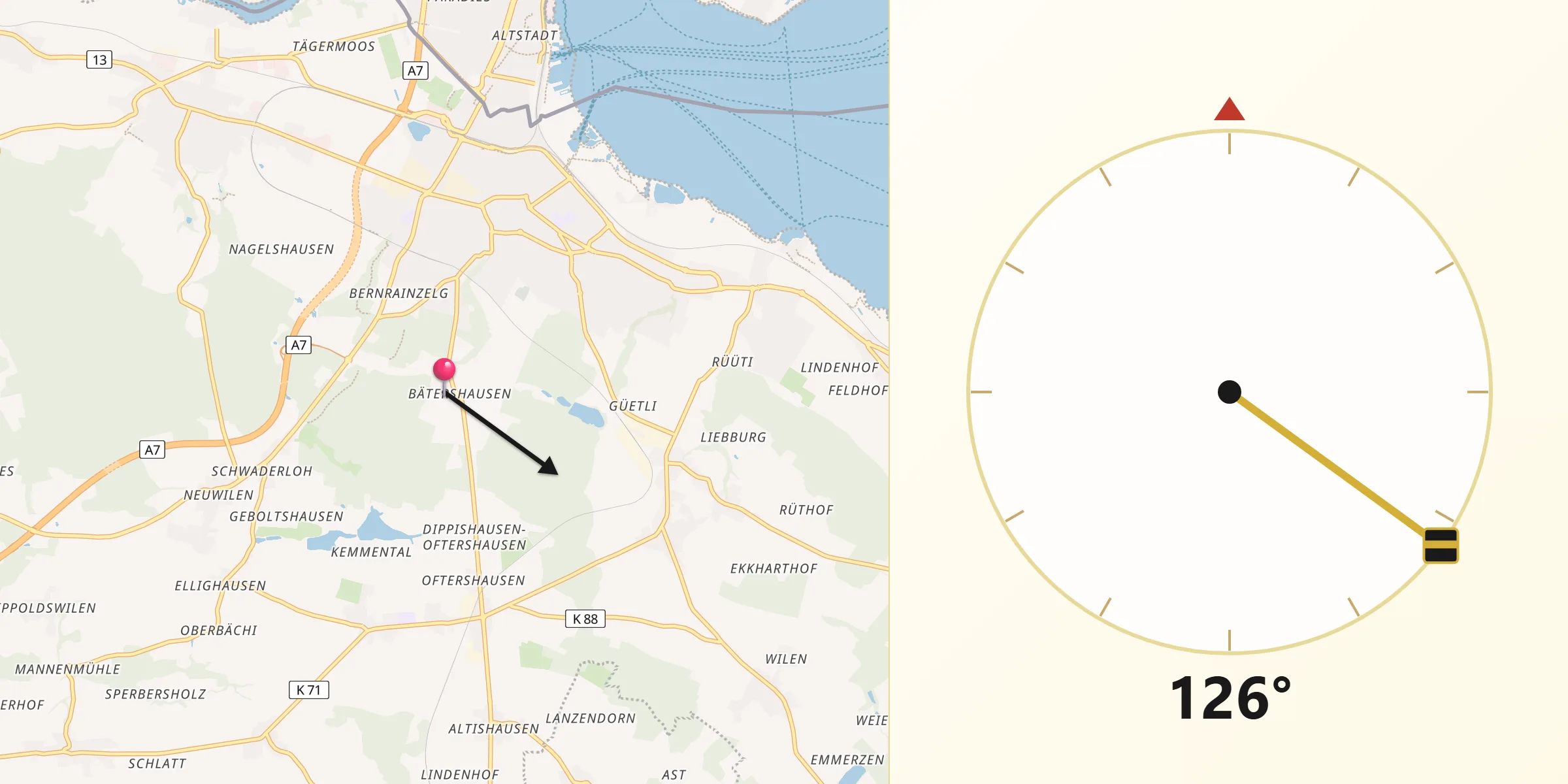Qibla-Richtung von Kreuzlingen District