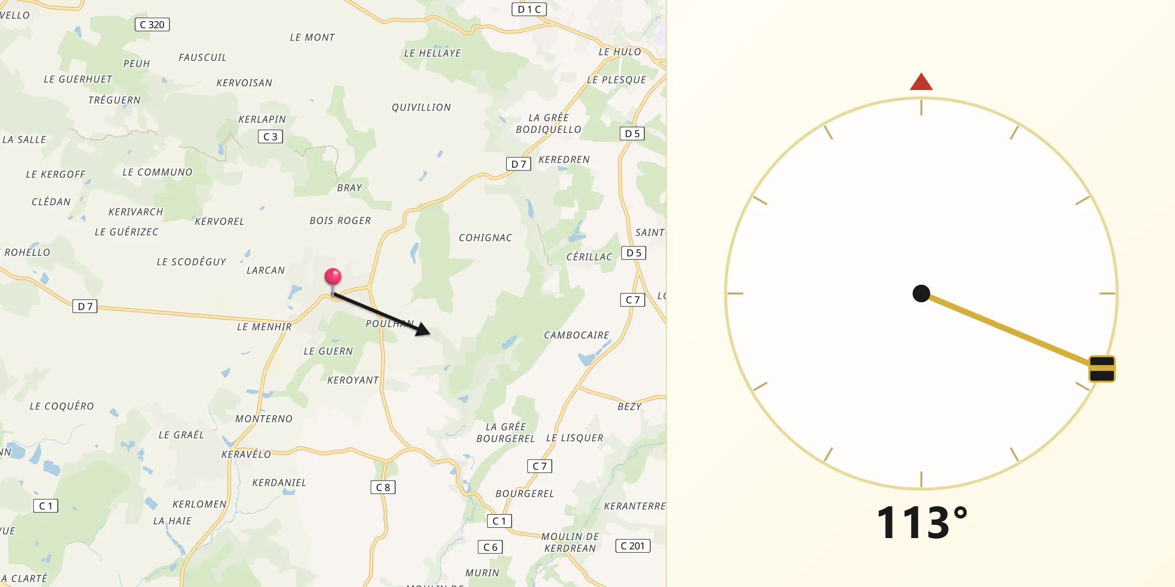 Direction vers la Qibla depuis Berric