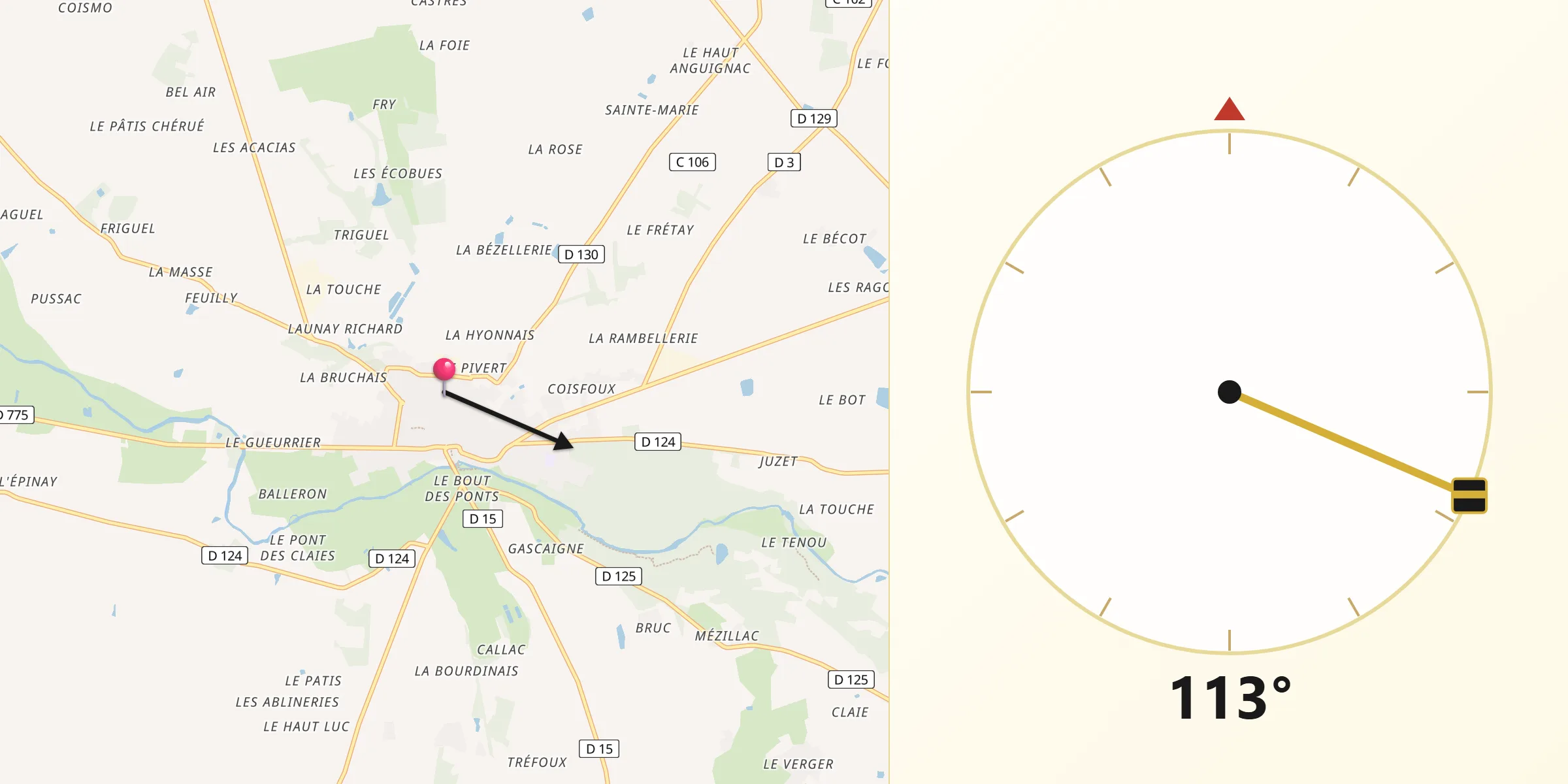 Direction vers la Qibla depuis Guémené-Penfao