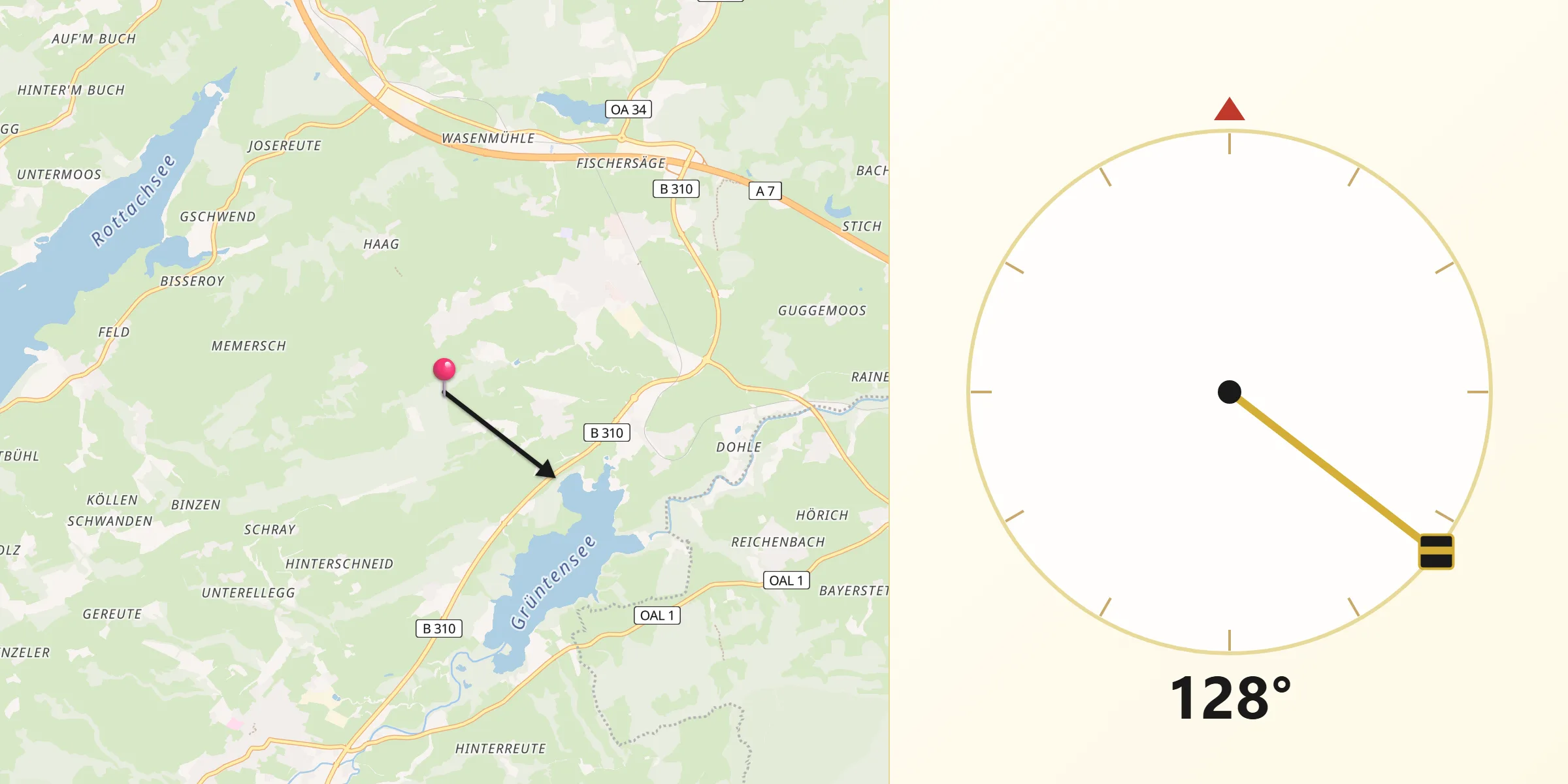 Qibla-Richtung von Oy-Mittelberg