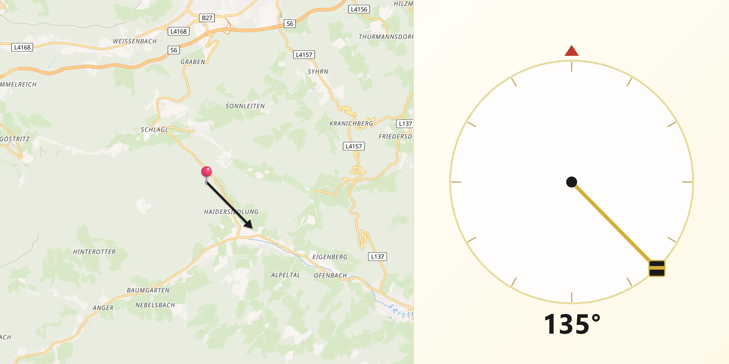 Qibla-Richtung von Raach am Hochgebirge