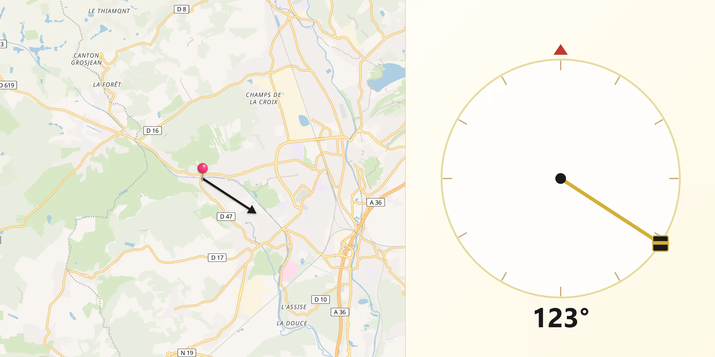Direction vers la Qibla depuis Essert