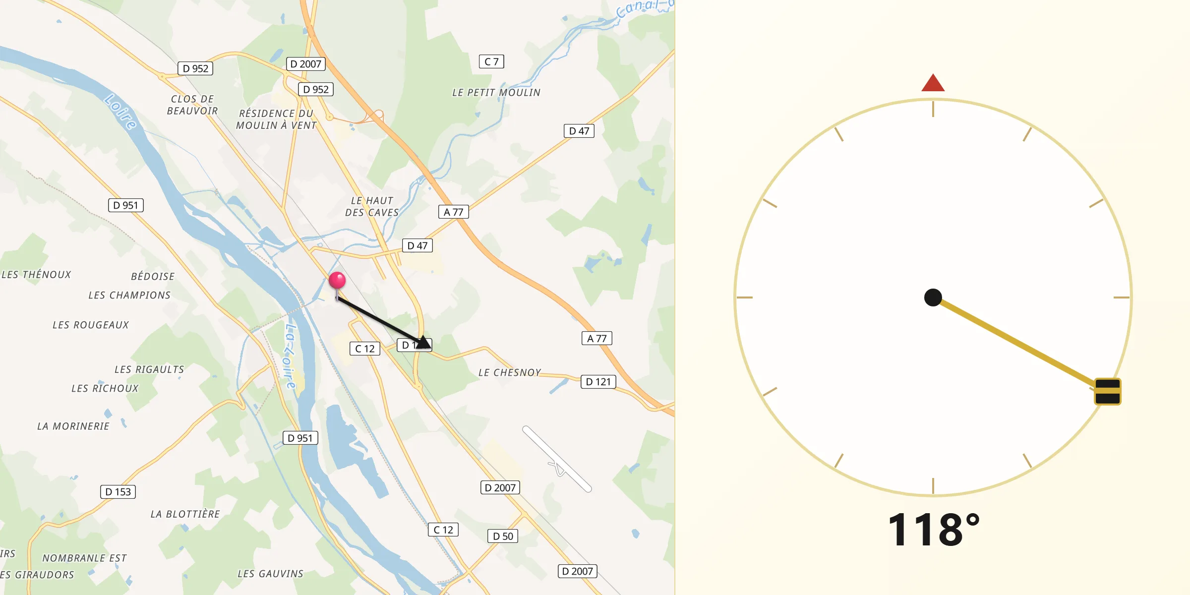 Direction vers la Qibla depuis Briare