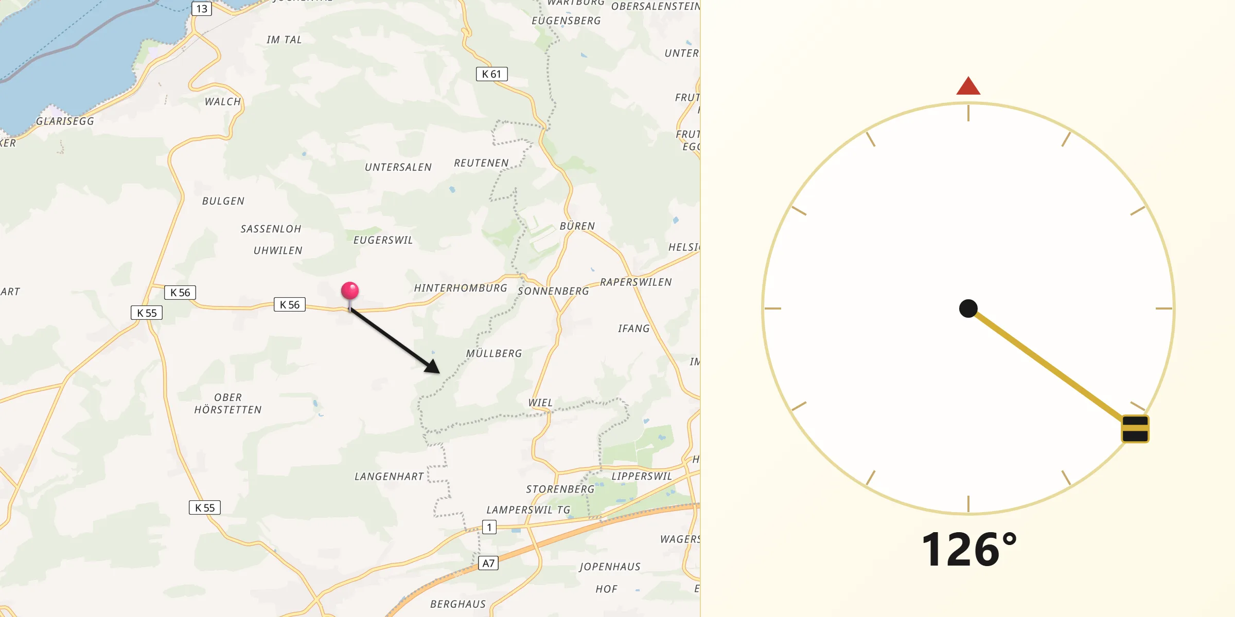 Direction vers la Qibla depuis Homburg