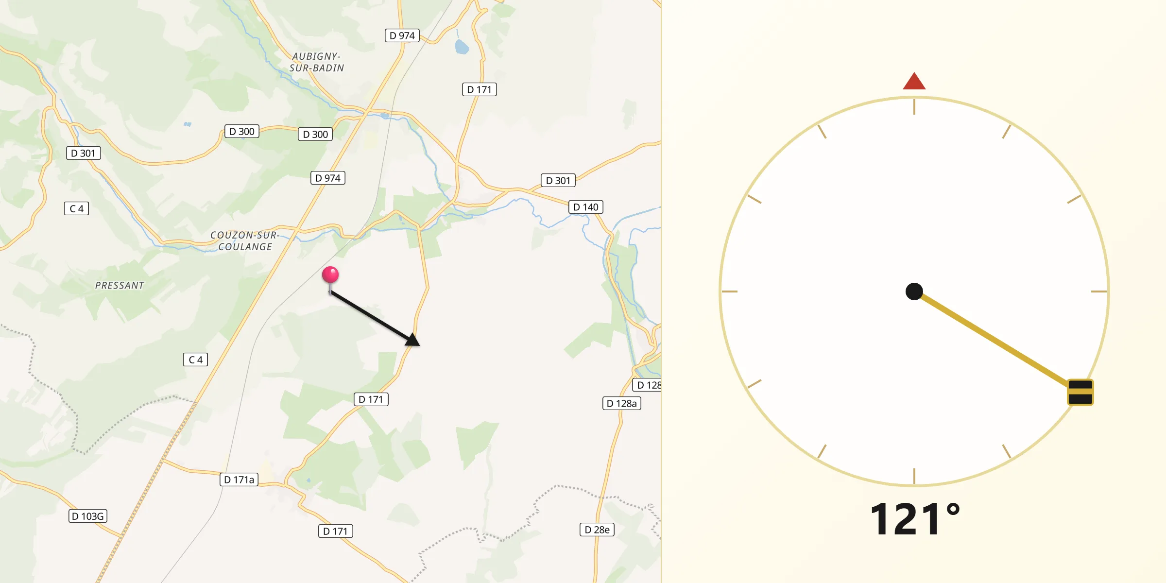Direction vers la Qibla depuis Isômes