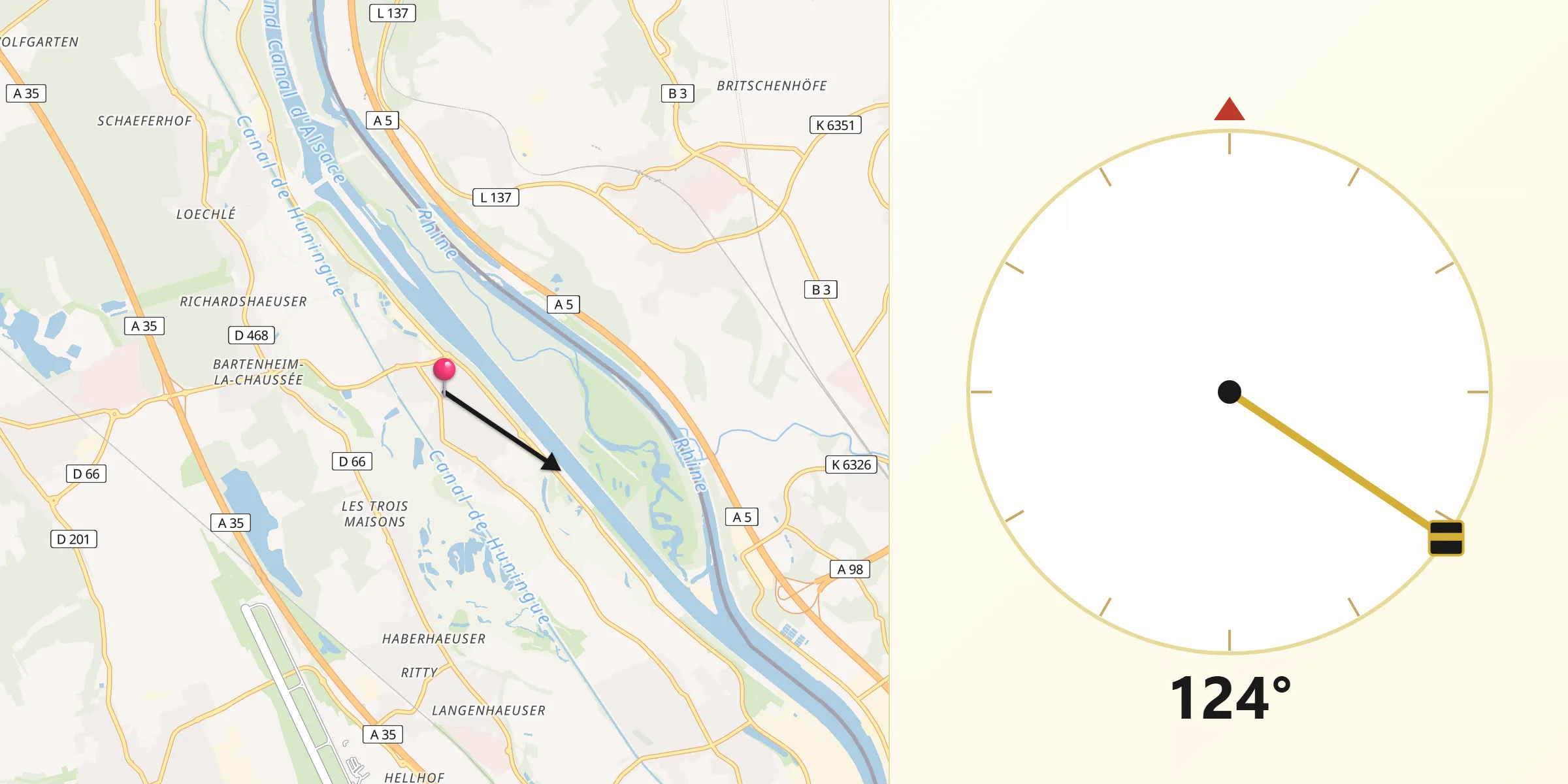 Direction vers la Qibla depuis Rosenau