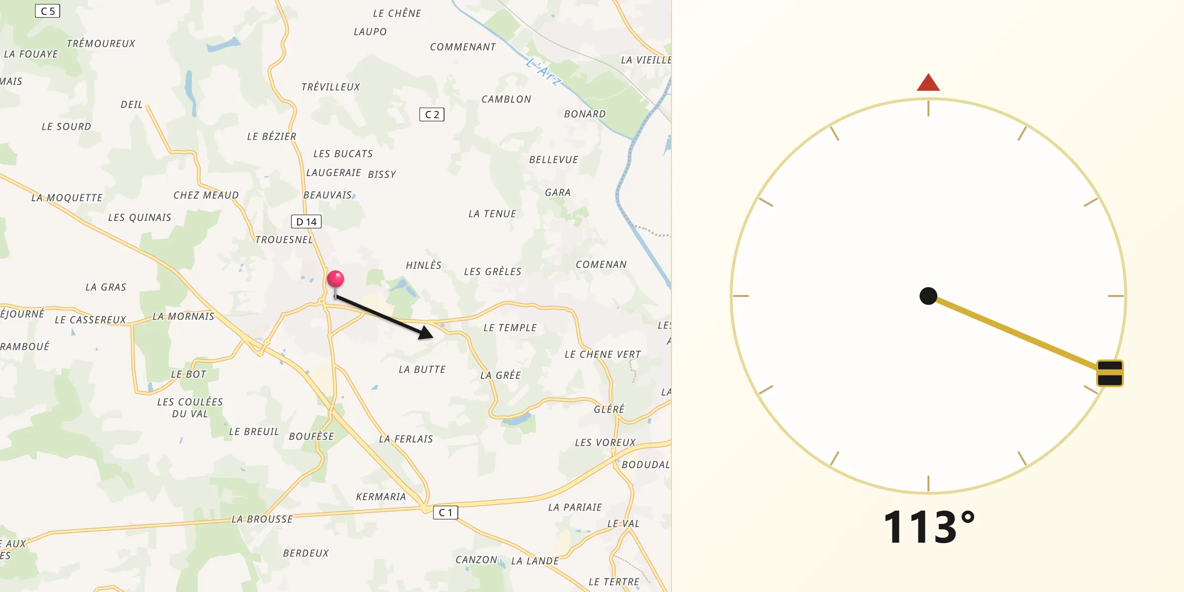 Direction vers la Qibla depuis Allaire